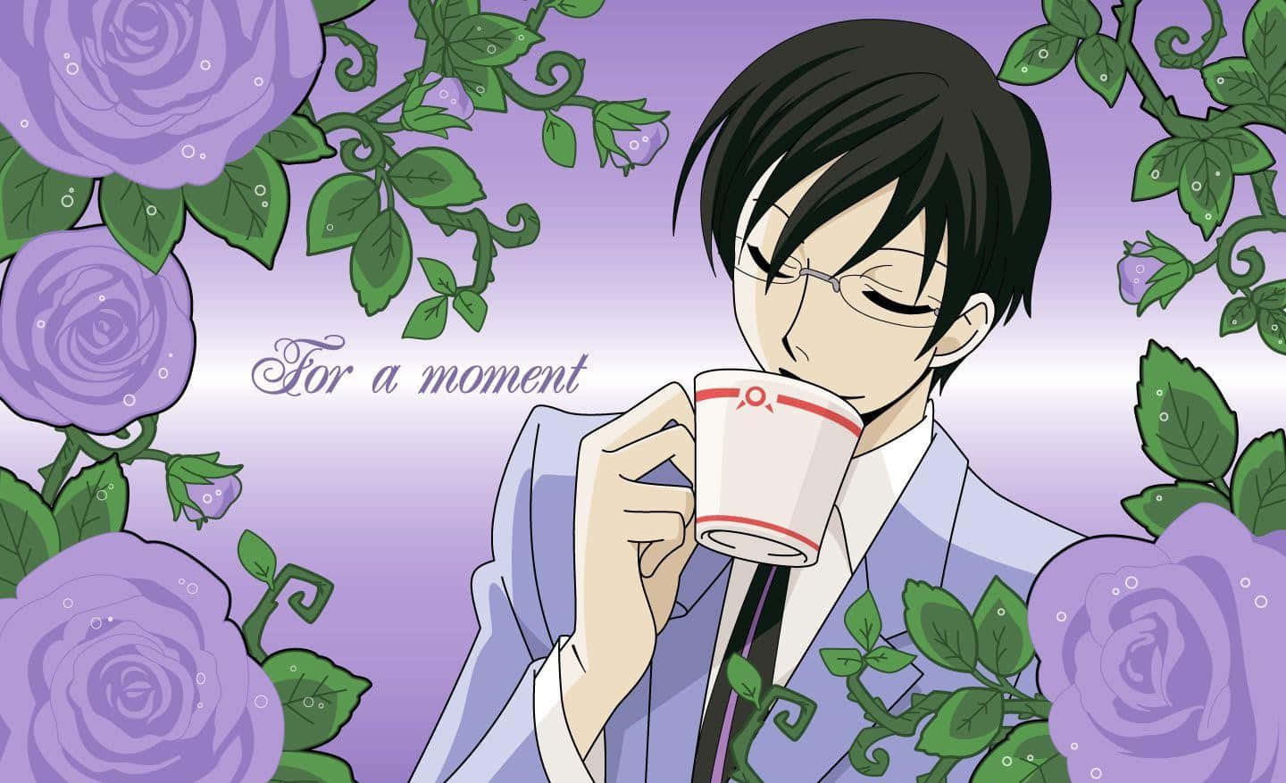 Kyoya Ootori, light blue suit, purple roses, HD Desktop Wallpaper