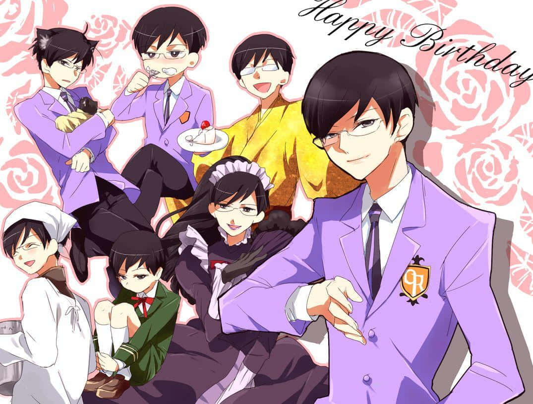 Kyoya Ootori, school uniforms, roses, SD Desktop Wallpaper