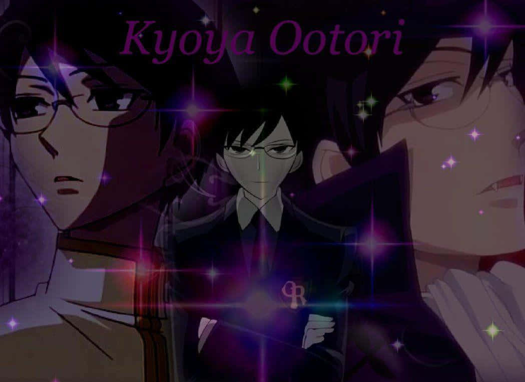 Kyoya Ootori, dark suit, glowing purple stars, SD Desktop Wallpaper