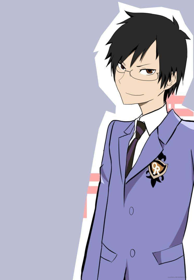 Kyoya Ootori, purple school uniform, glasses, SD Phone Wallpaper