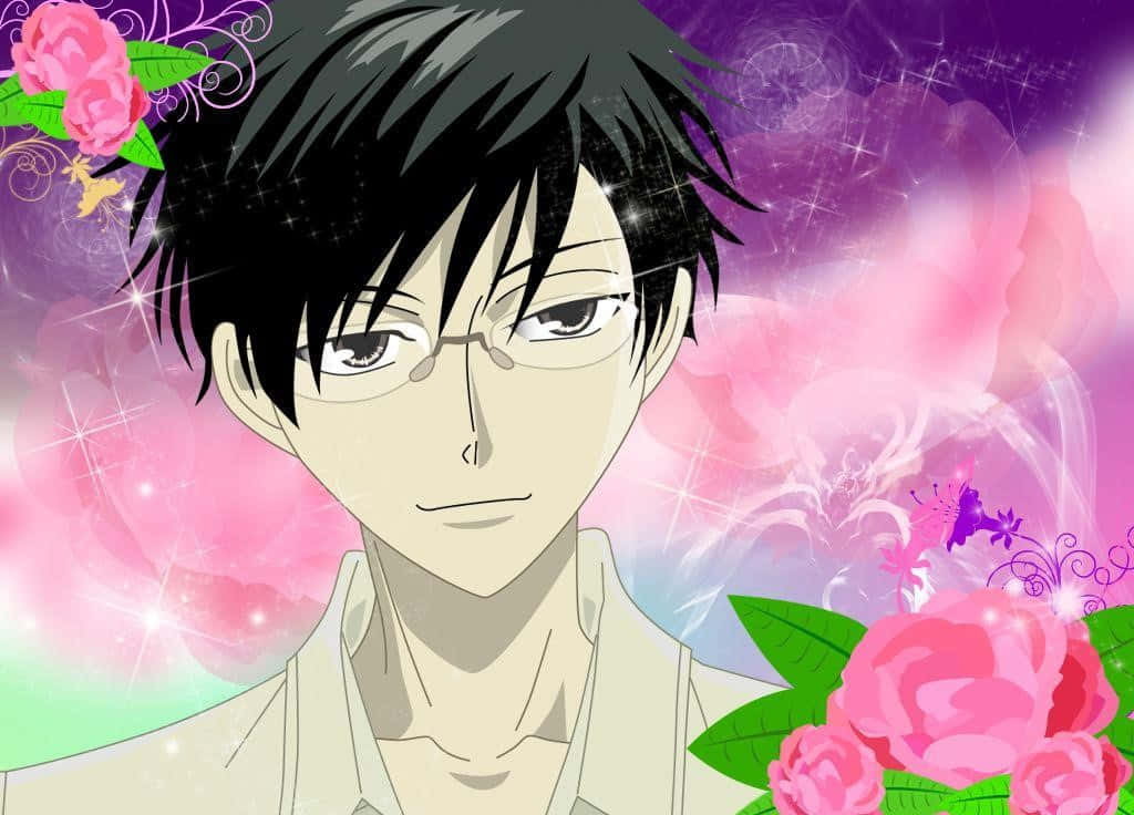 Kyoya Ootori, glasses, black hair, SD Desktop Wallpaper