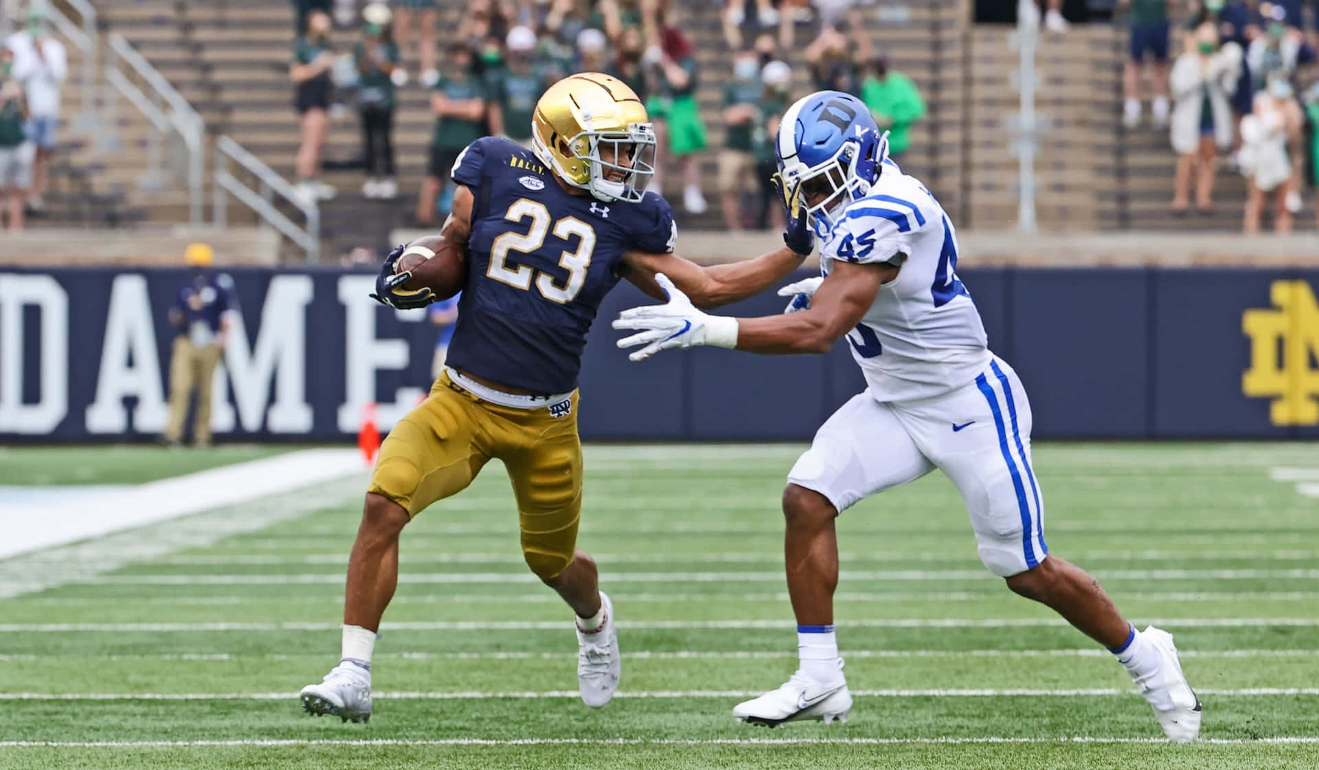 Kyren Williams, navy and gold uniform, white and blue uniform, Full HD Desktop Wallpaper