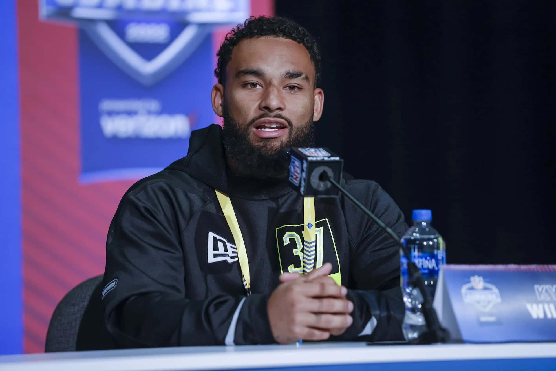 Kyren Williams, press conference, black hoodie, Full HD Desktop Wallpaper