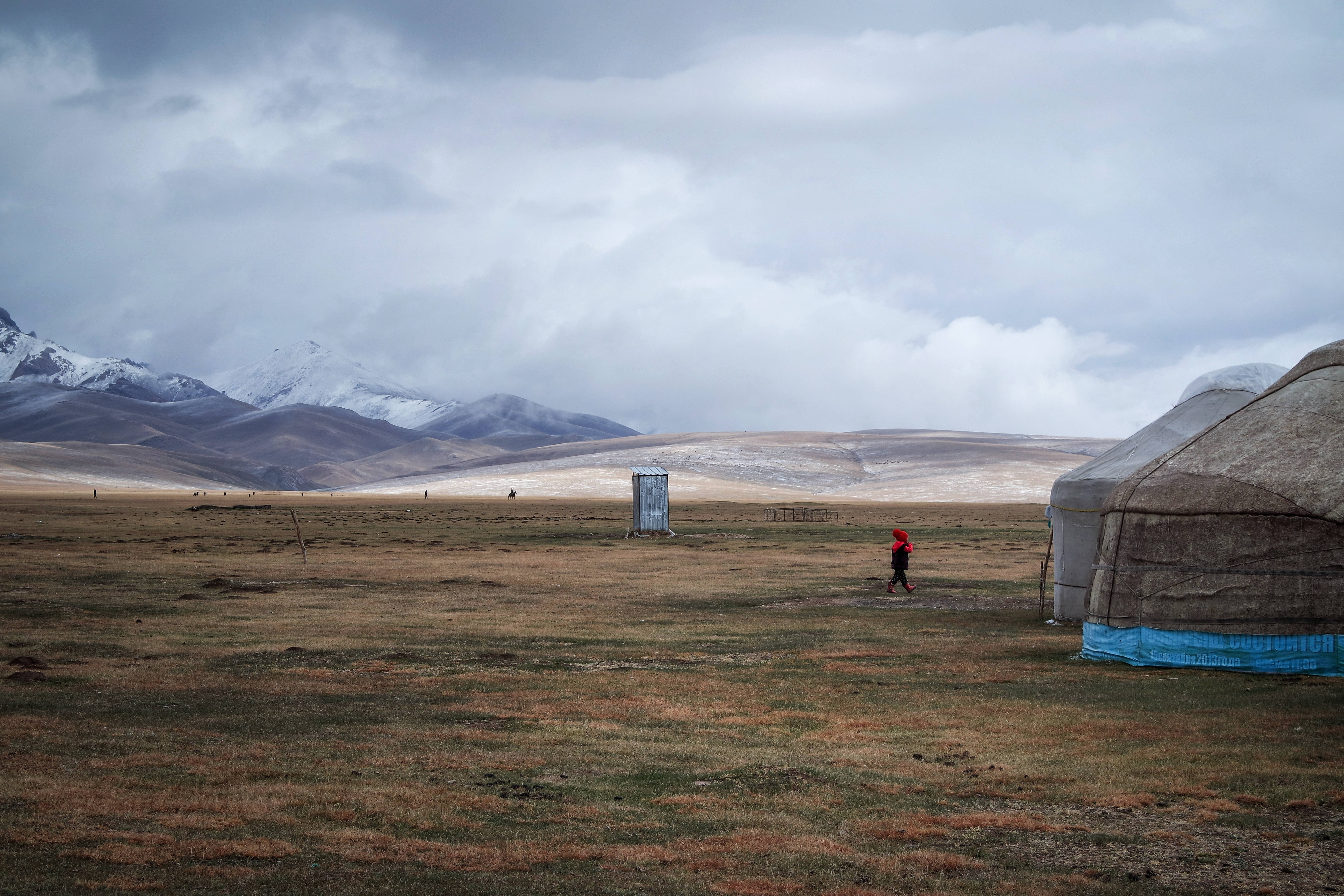 Kyrgyzstan, yurt, cloudy sky, 5K Desktop Wallpaper