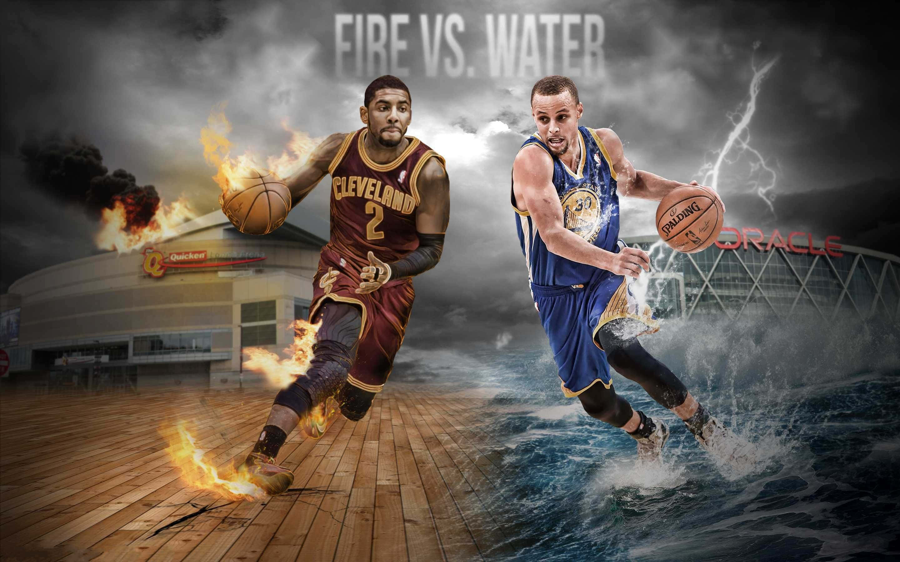 Kyrie Irving, basketball players, fiery versus watery arena, 2K Desktop Wallpaper
