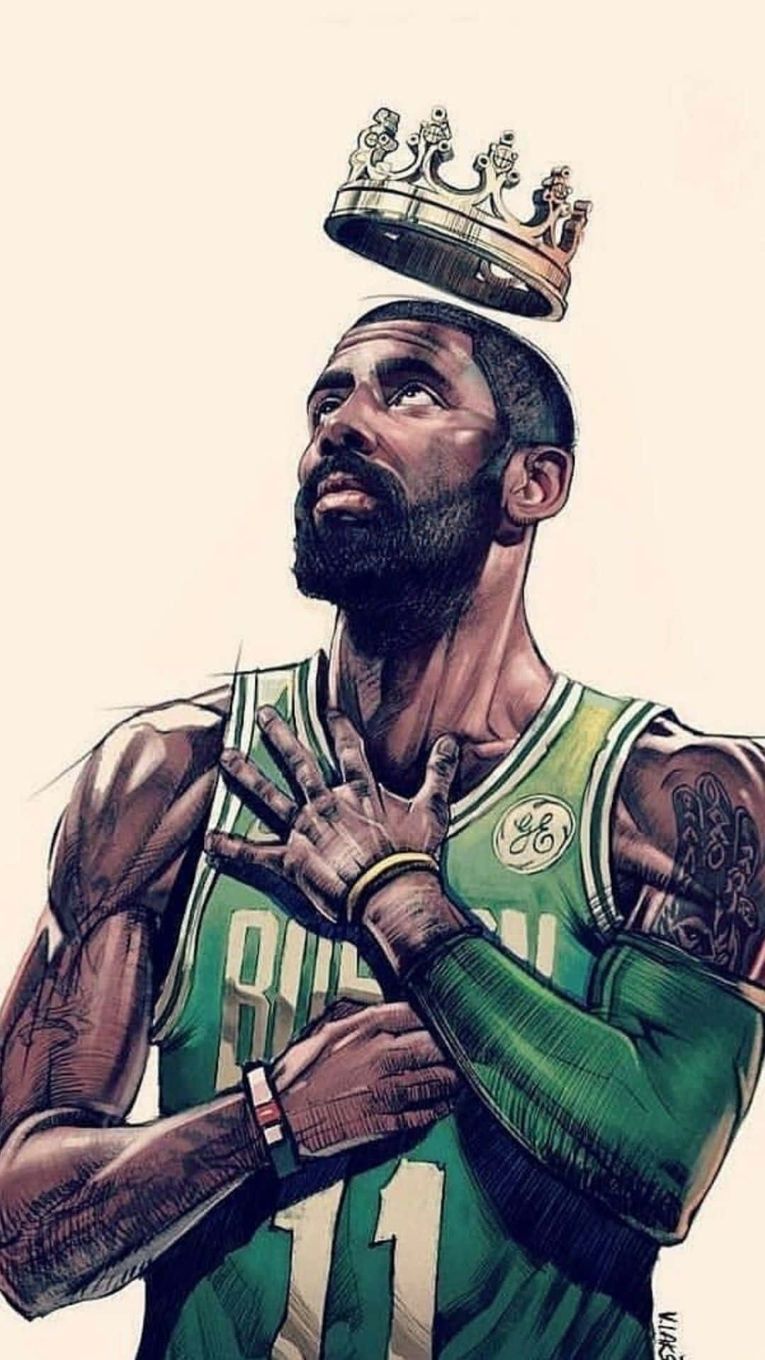Kyrie Irving, green jersey, crown, Full HD Phone Wallpaper
