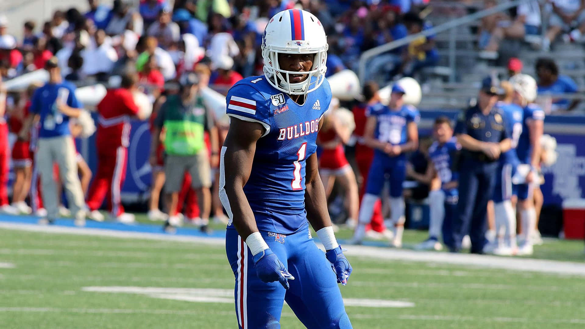 L'jarius Sneed, blue Bulldog uniform, number one, Full HD Desktop Wallpaper