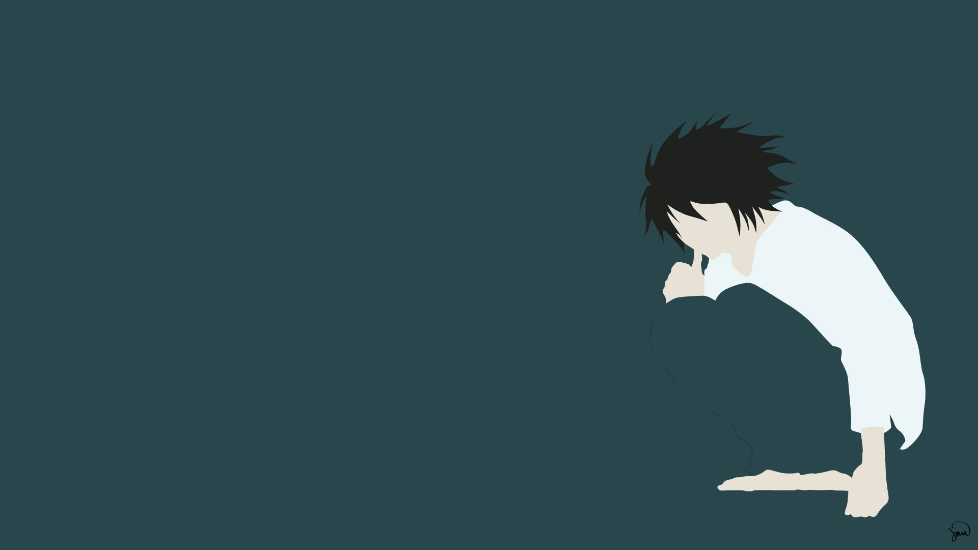 L Lawliet, spiky black hair, white shirt, Full HD Desktop Wallpaper