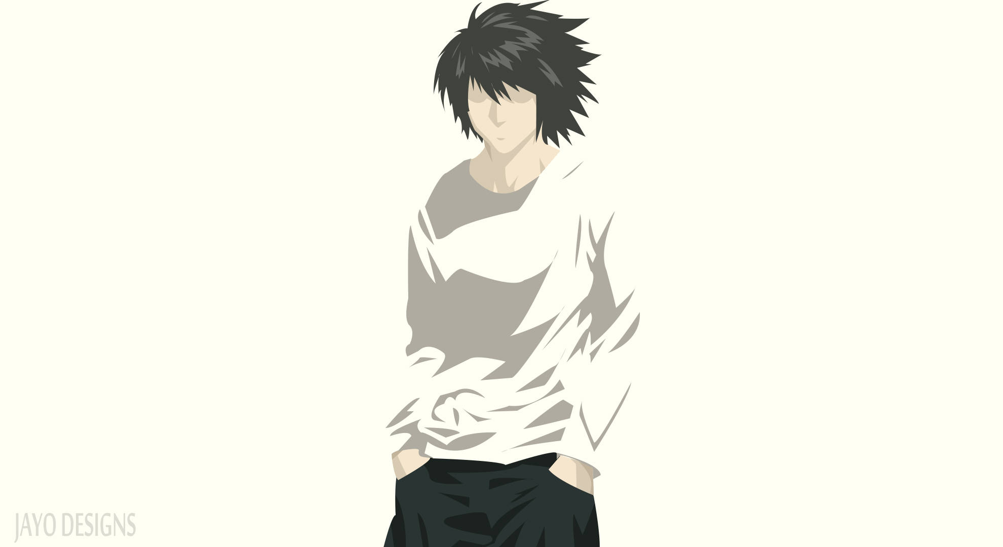 L Lawliet, spiky black hair, hands in pockets, Full HD Desktop Wallpaper