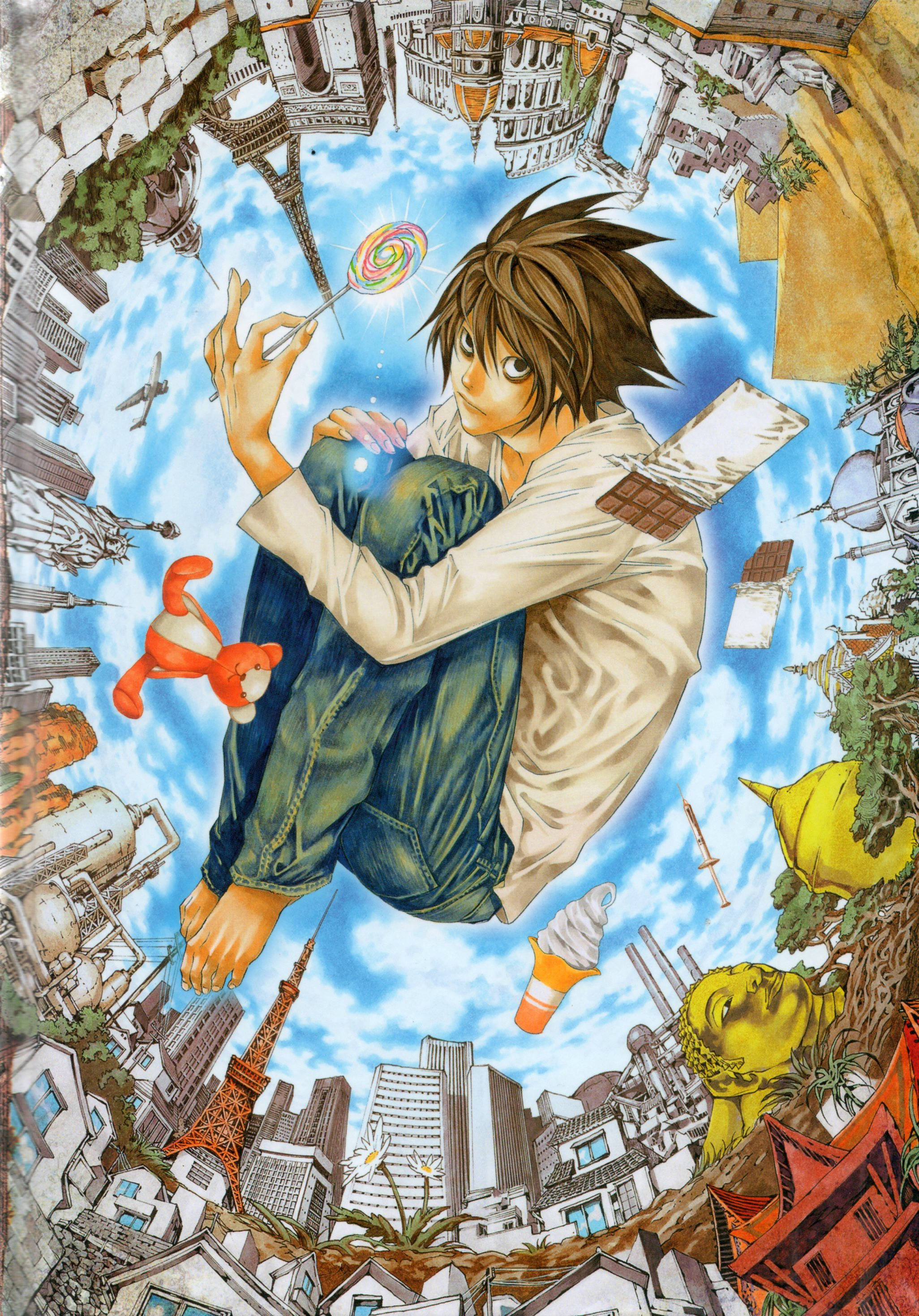 L Lawliet, surreal globe, floating cities, 2K Phone Wallpaper