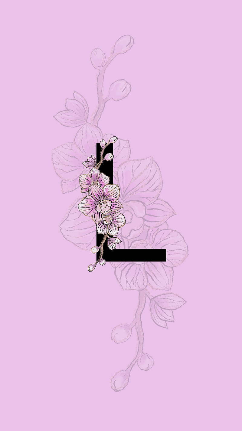 Letter L, pink orchids, lavender background, HD Phone Wallpaper