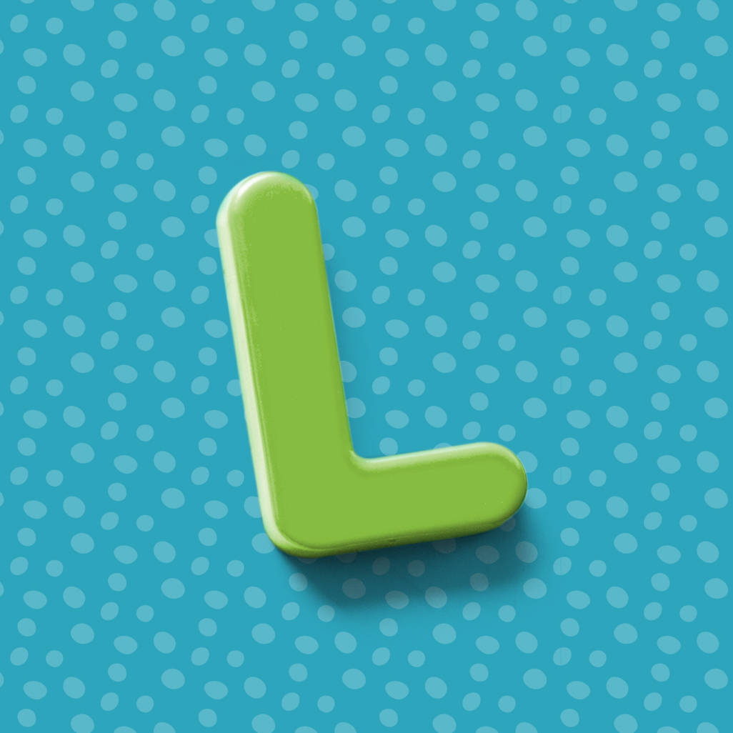 Apple Green, letter L, turquoise background, SD Desktop Wallpaper