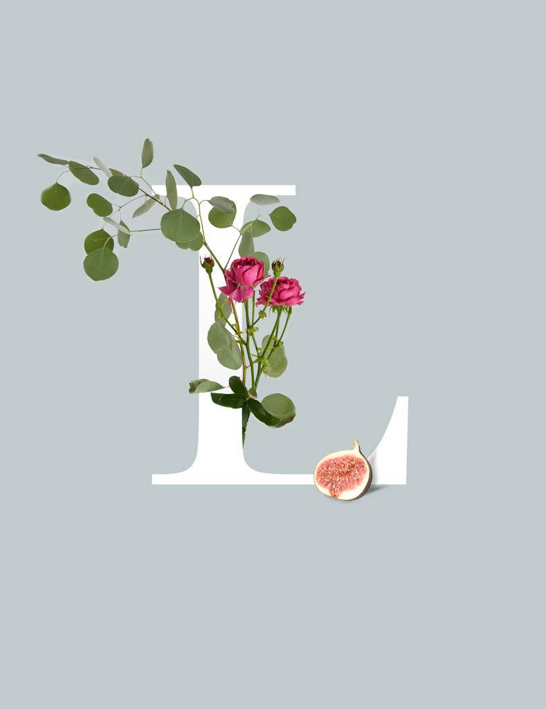 white letter L, pink roses, eucalyptus, SD Phone Wallpaper