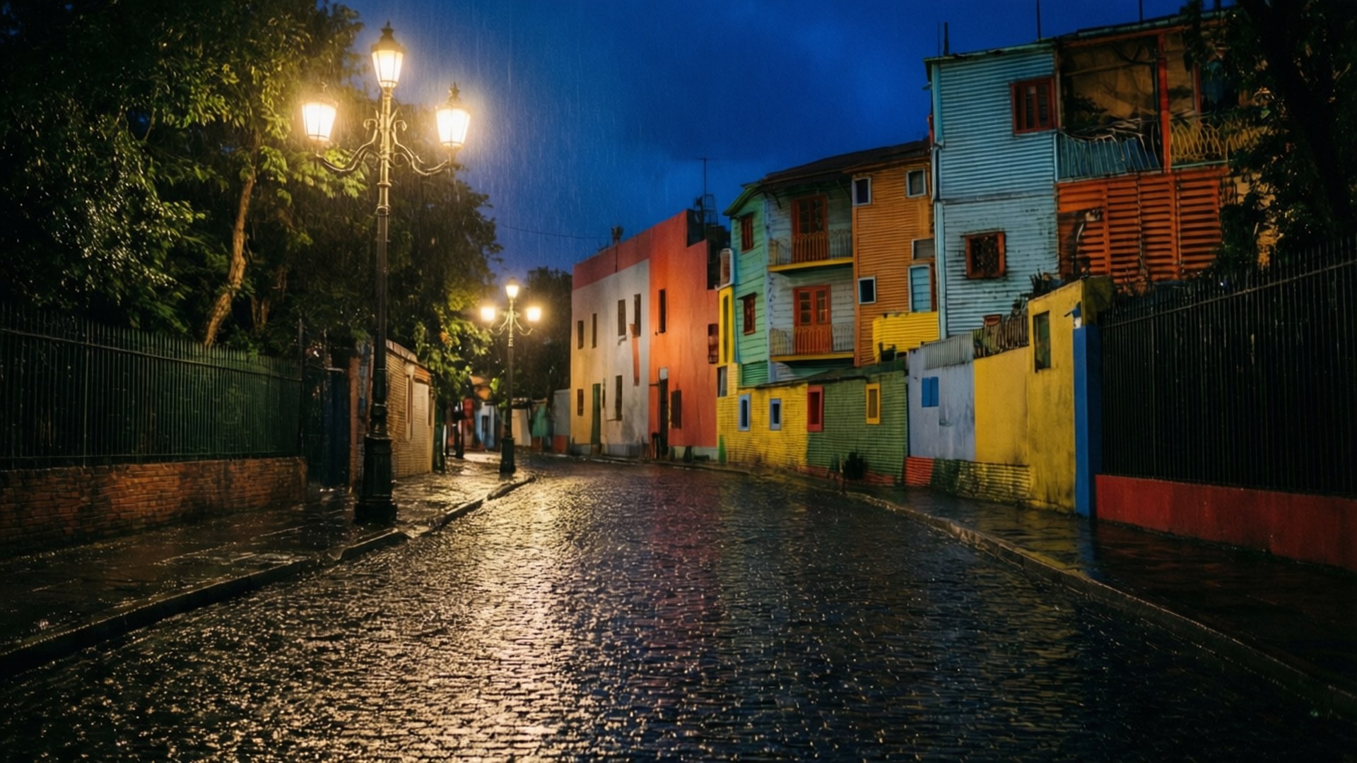La Boca, street, night, Full HD Desktop Wallpaper