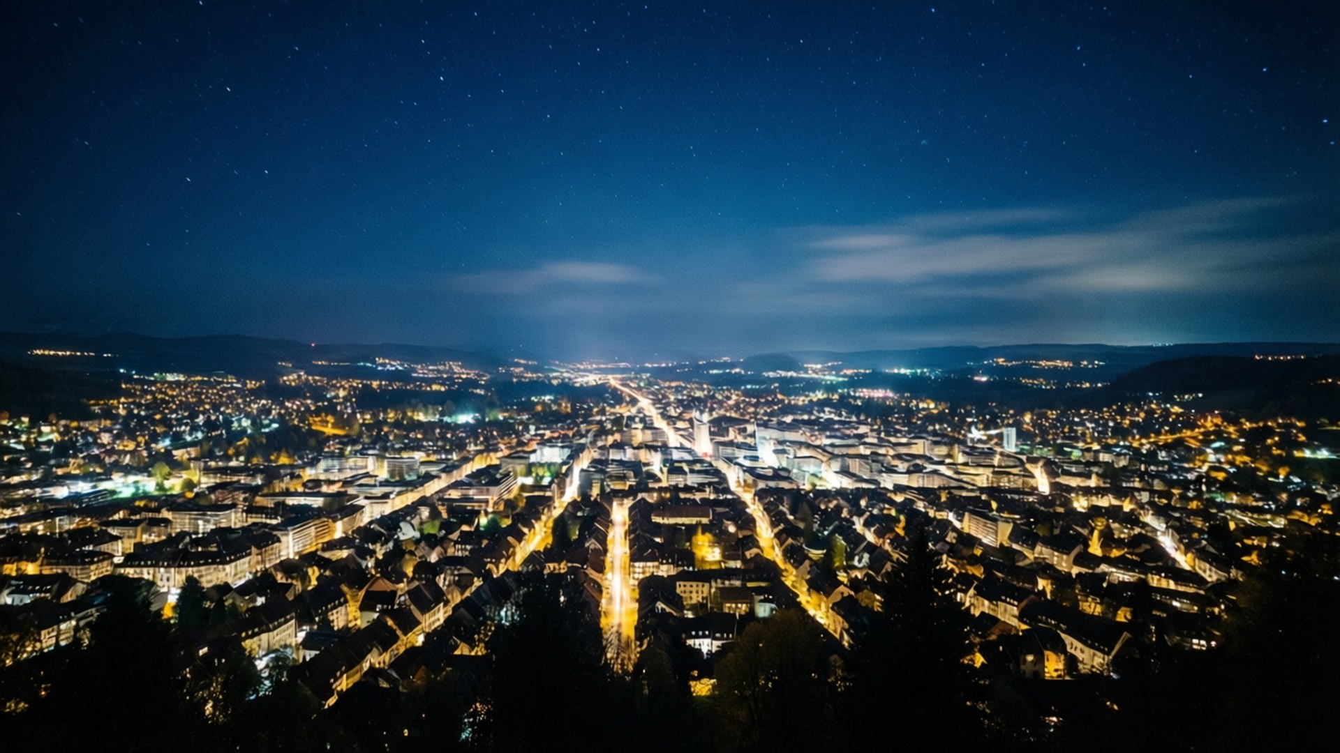Starry Urban Grid, La Chaux-de-Fonds, nightscape, Full HD Desktop Wallpaper