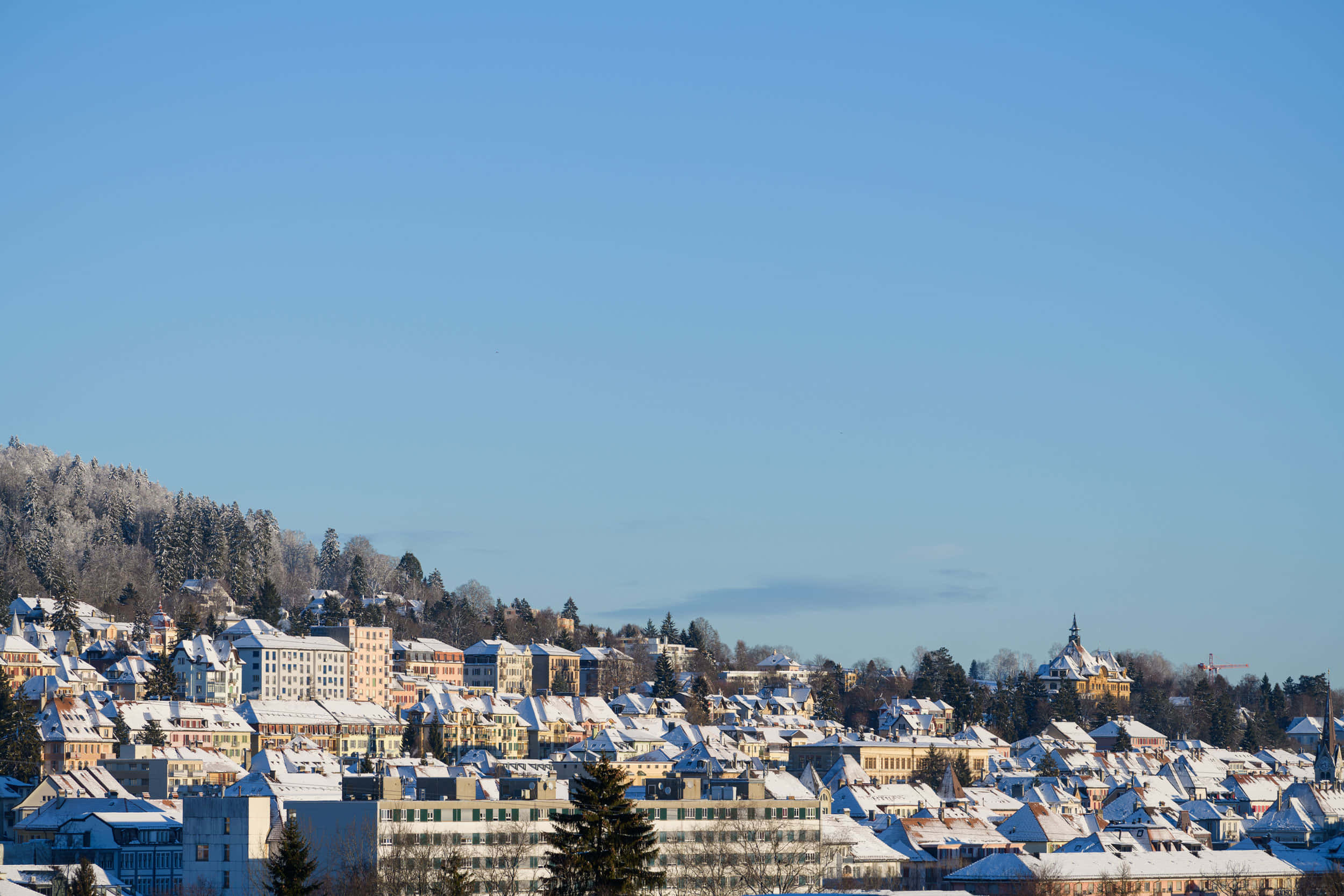 La Chaux De Fonds, sunrise, snow, Full HD Desktop Wallpaper
