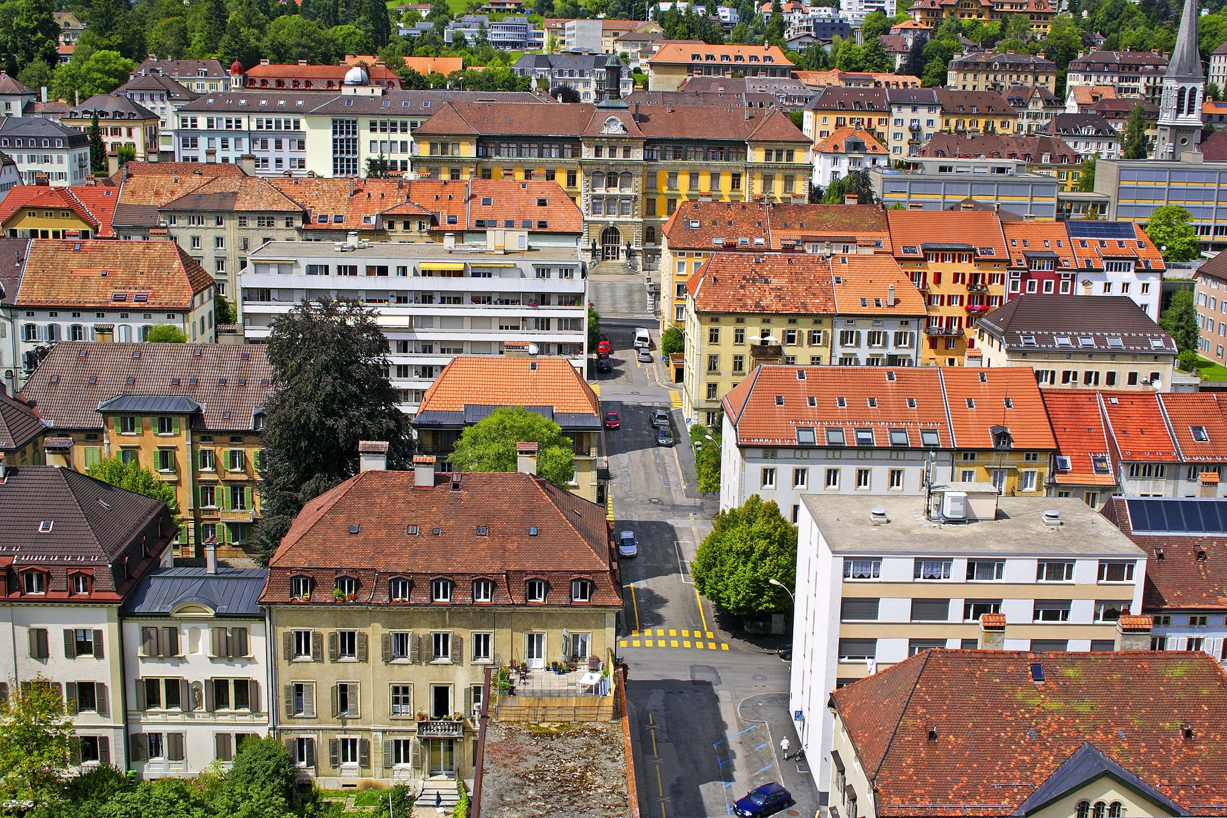 La Chaux De Fonds, winter scenery, terracotta roofs, Full HD Desktop Wallpaper