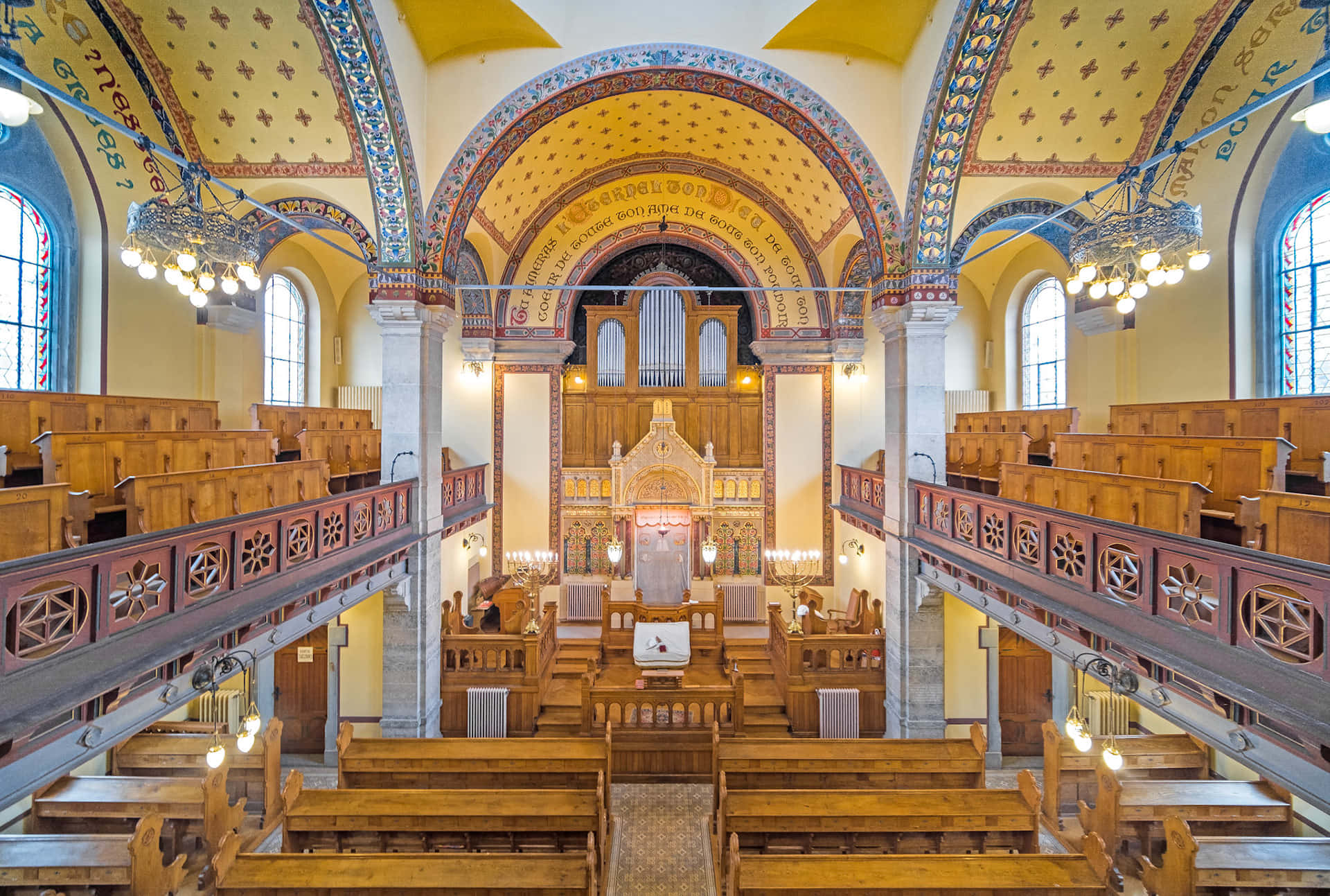 La Chaux De Fonds, ornate church interior, wooden church, Full HD Desktop Wallpaper