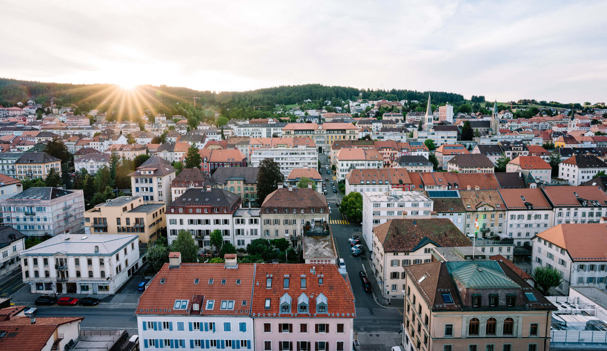 La Chaux De Fonds, cityscape, sunset, Full HD Desktop Wallpaper