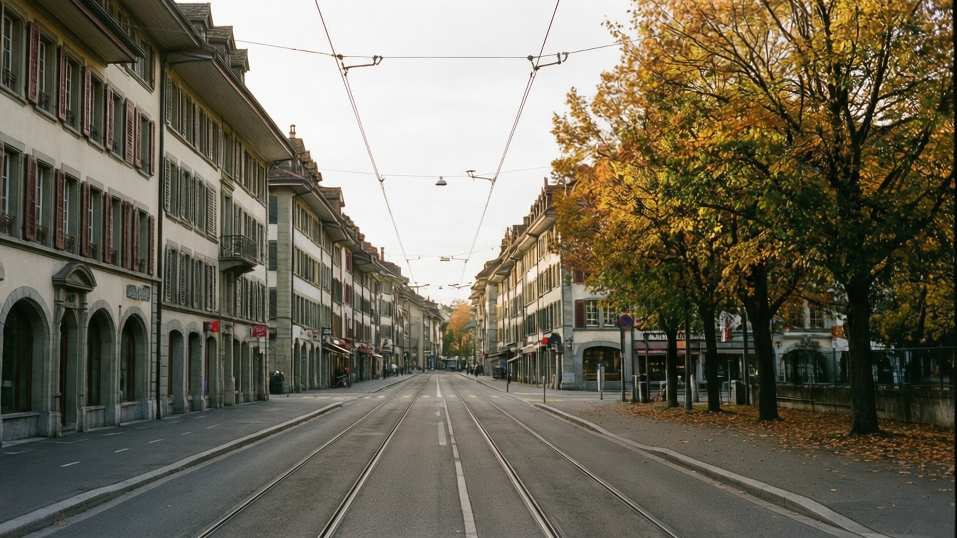 La Chaux-de-Fonds, autumn, street scene, Full HD Desktop Wallpaper