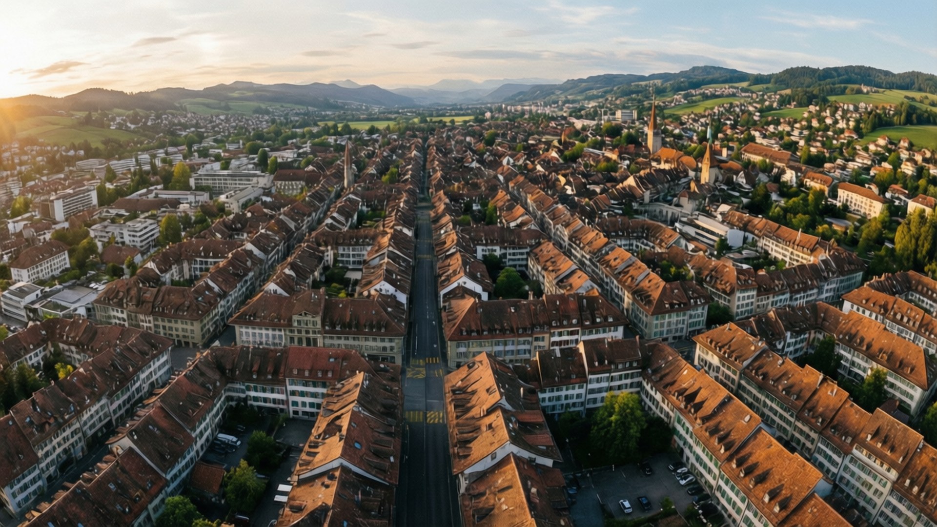 La Chaux-de-Fonds, sunset, grid layout, Full HD Desktop Wallpaper