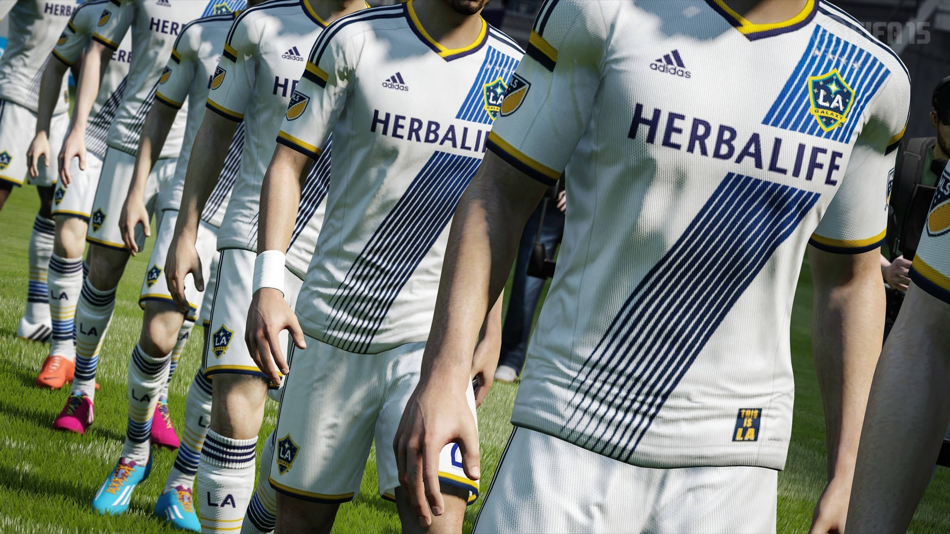 LA Galaxy, white Herbalife jerseys, vibrant green field, Full HD Desktop Wallpaper