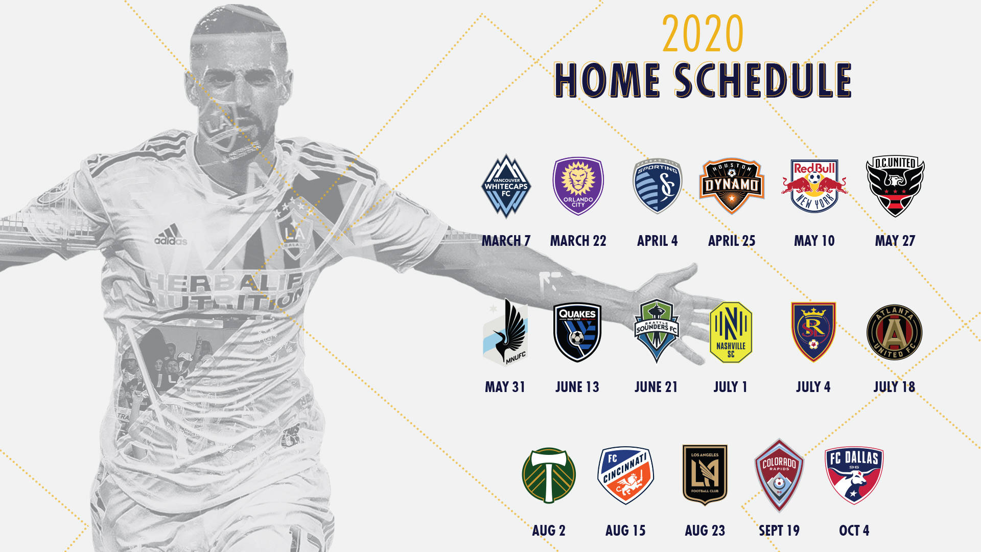 LA Galaxy, 2020 home schedule, soccer player, Full HD Desktop Wallpaper