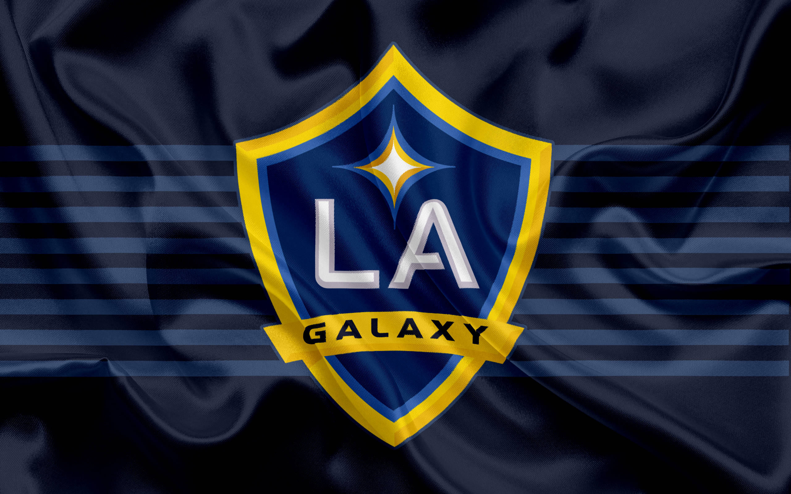 LA Galaxy, dark blue satin flag, horizontal stripes, 2K Desktop Wallpaper