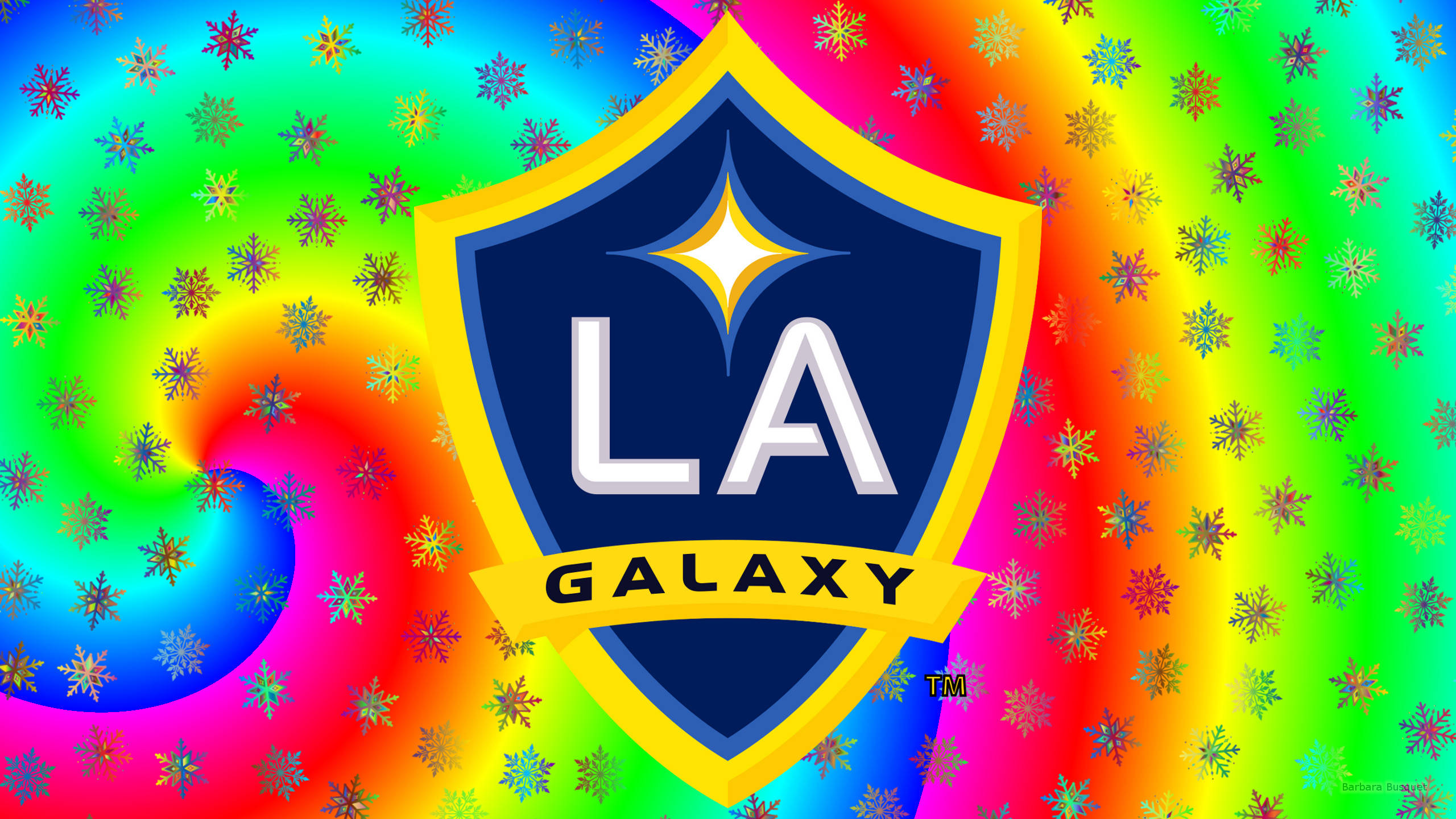 LA Galaxy, colorful logo, psychedelic rainbow swirl, 2K Desktop Wallpaper