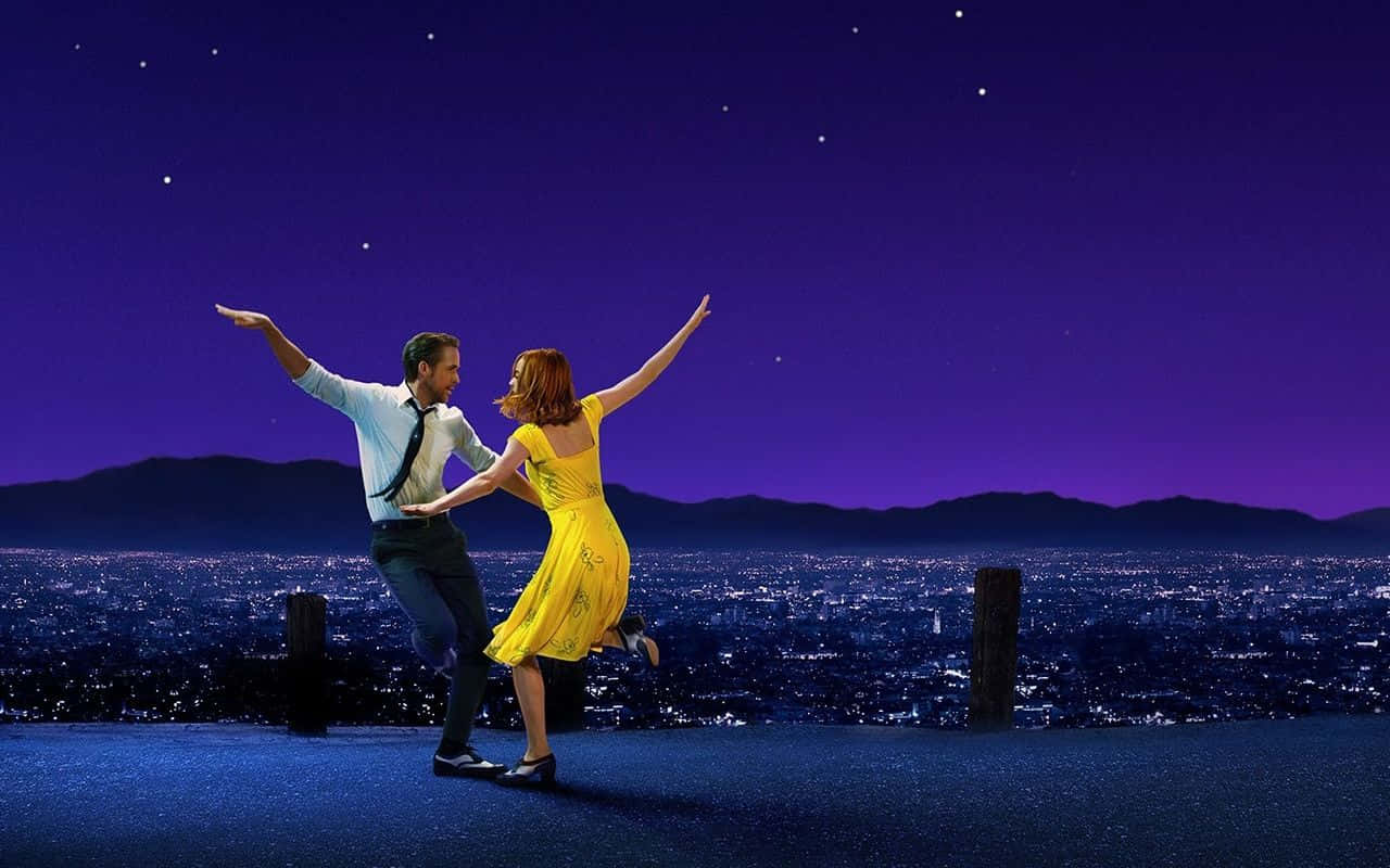 La La Land 4K, rooftop, starry purple night sky, HD Desktop Wallpaper
