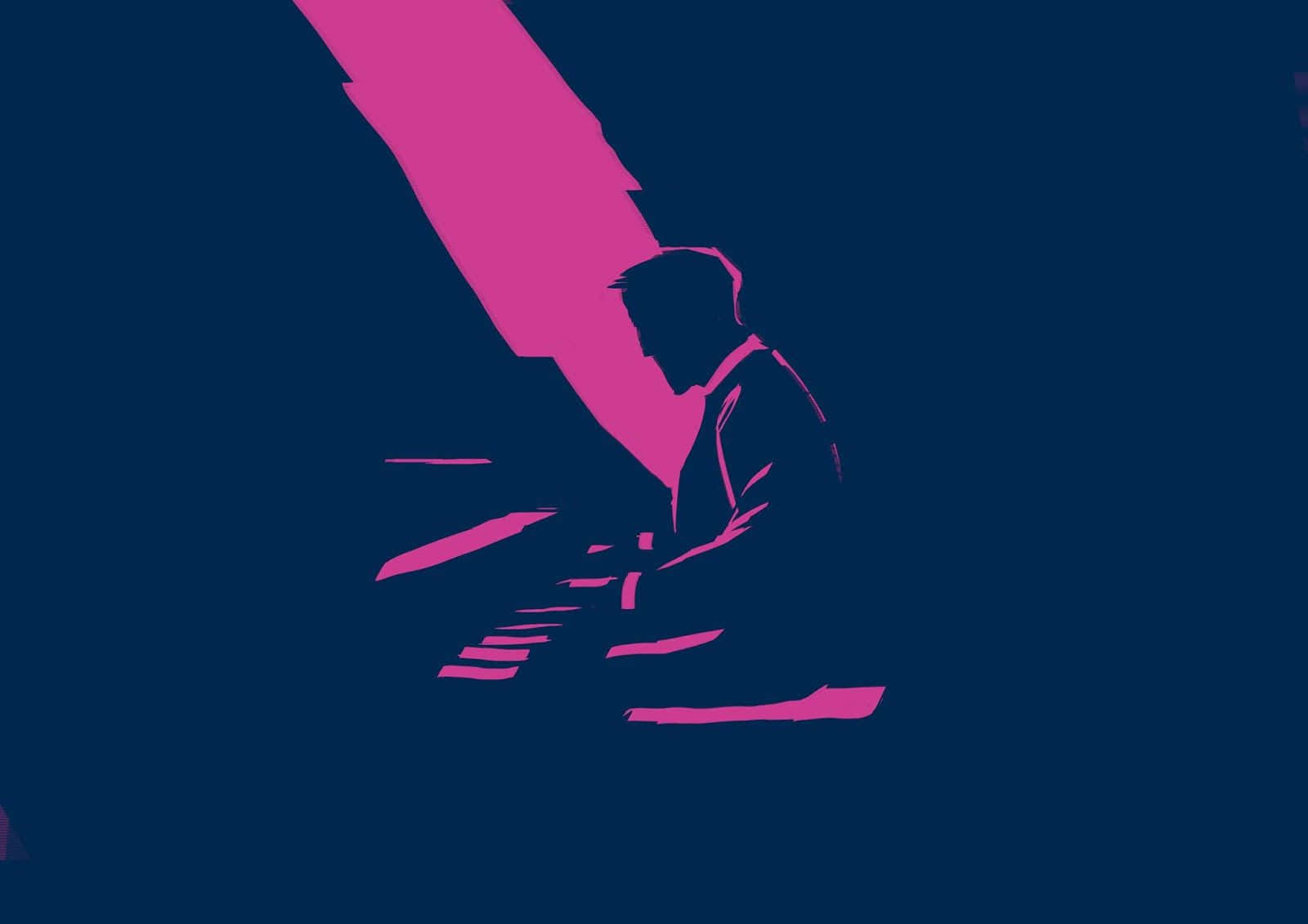 La La Land 4K, pink spotlight, deep blue background, HD Desktop Wallpaper