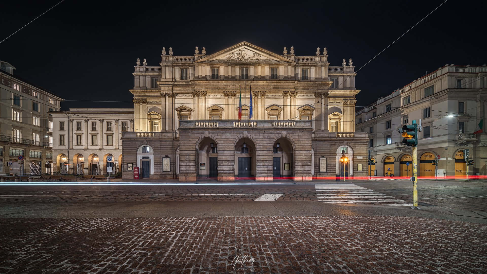 La Scala Opera House, night, neoclassical, Full HD Desktop Wallpaper