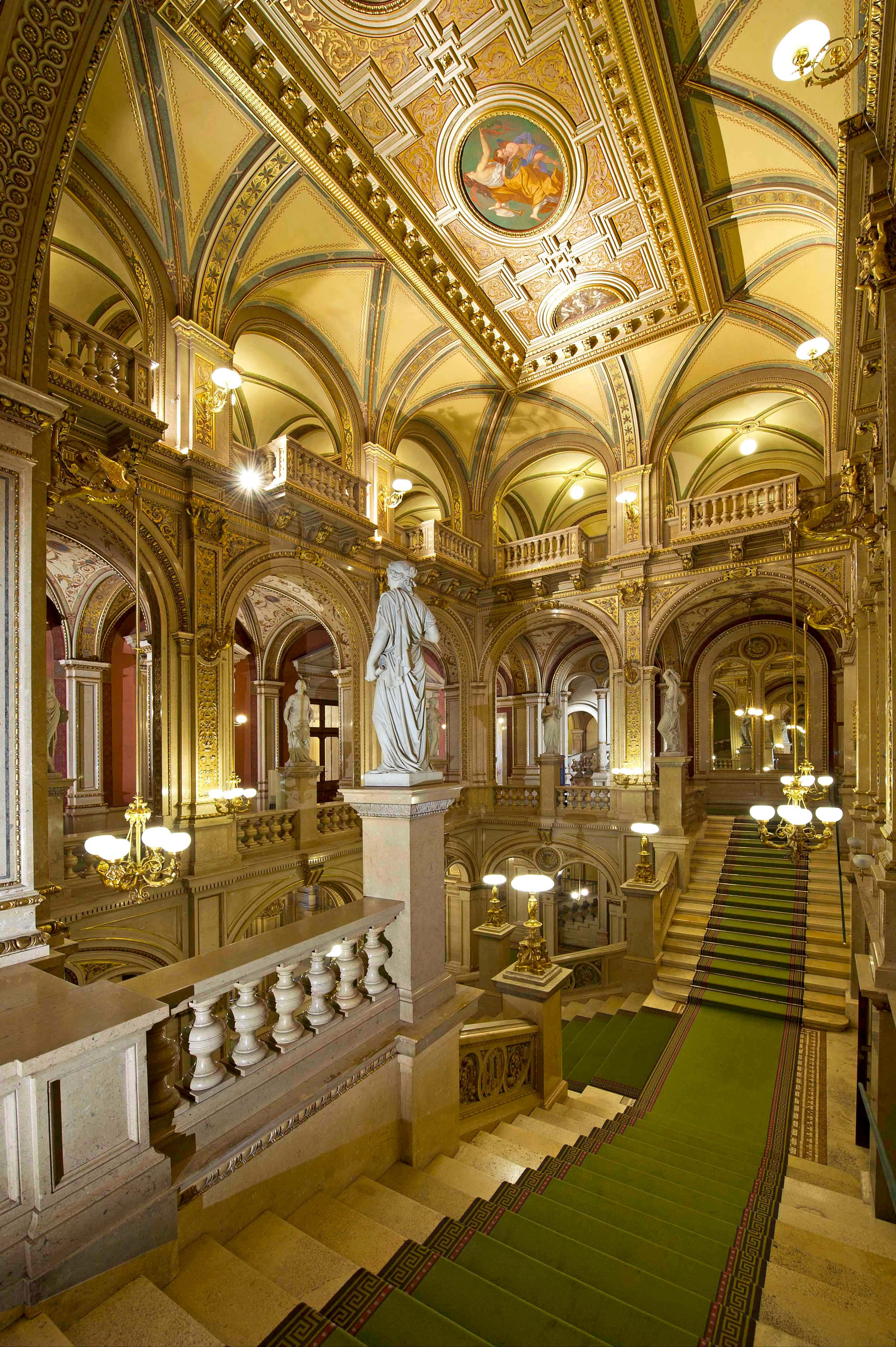 La Scala Opera House, gold aesthetic, grand opulent staircase, 4K Phone Wallpaper