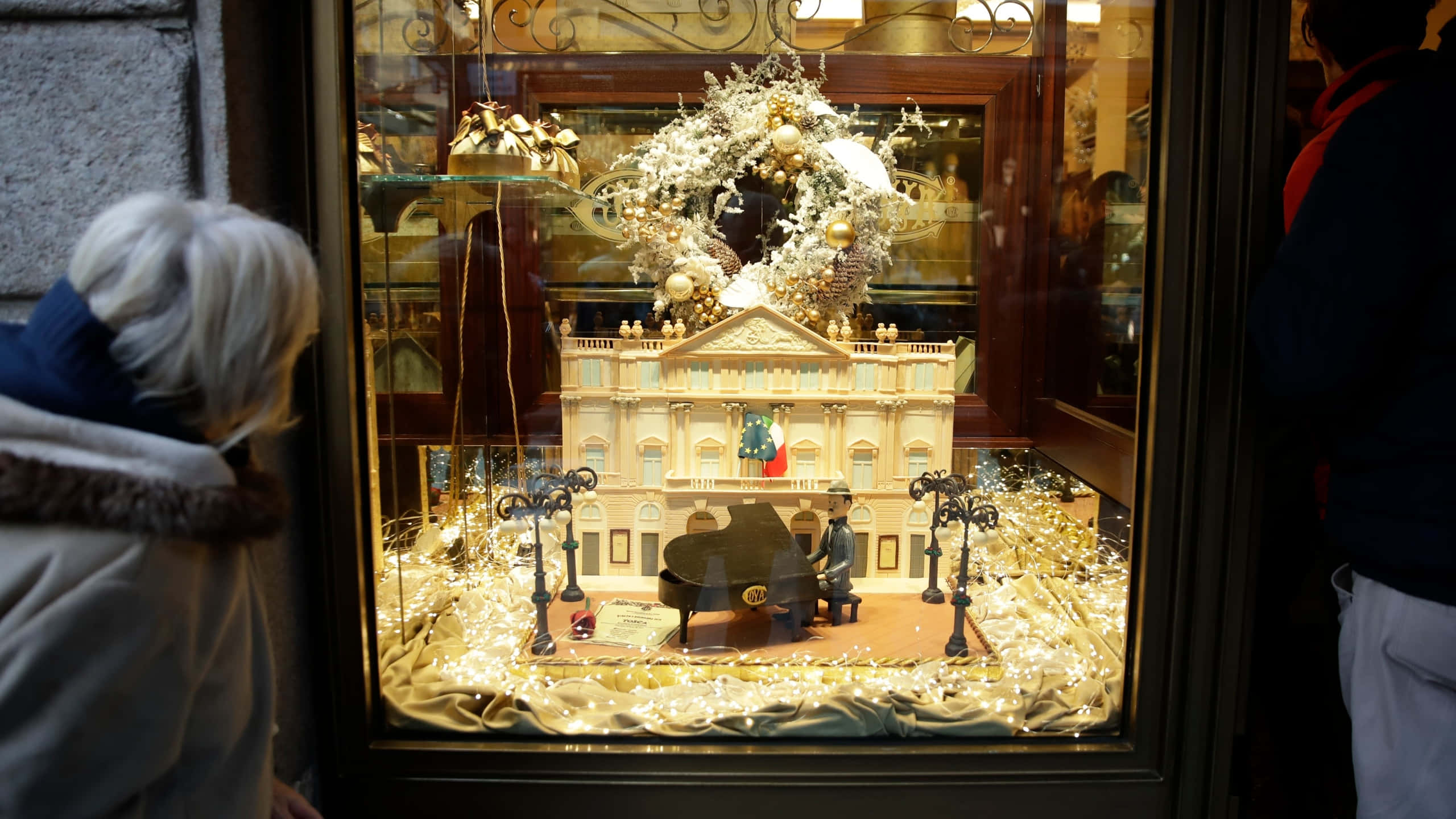 La Scala Opera House, gold aesthetic, miniature grand piano, 2K Desktop Wallpaper