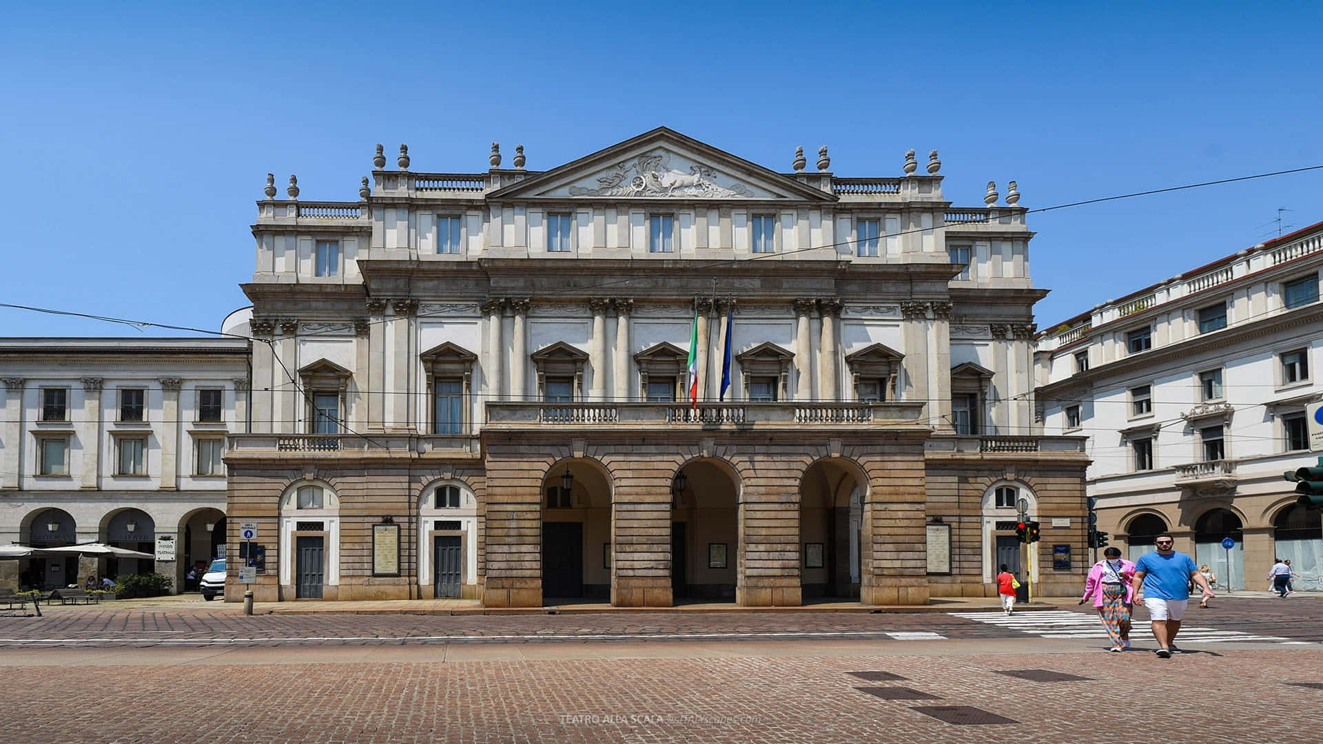 La Scala Opera House, blue sky, neoclassical theater, Full HD Desktop Wallpaper