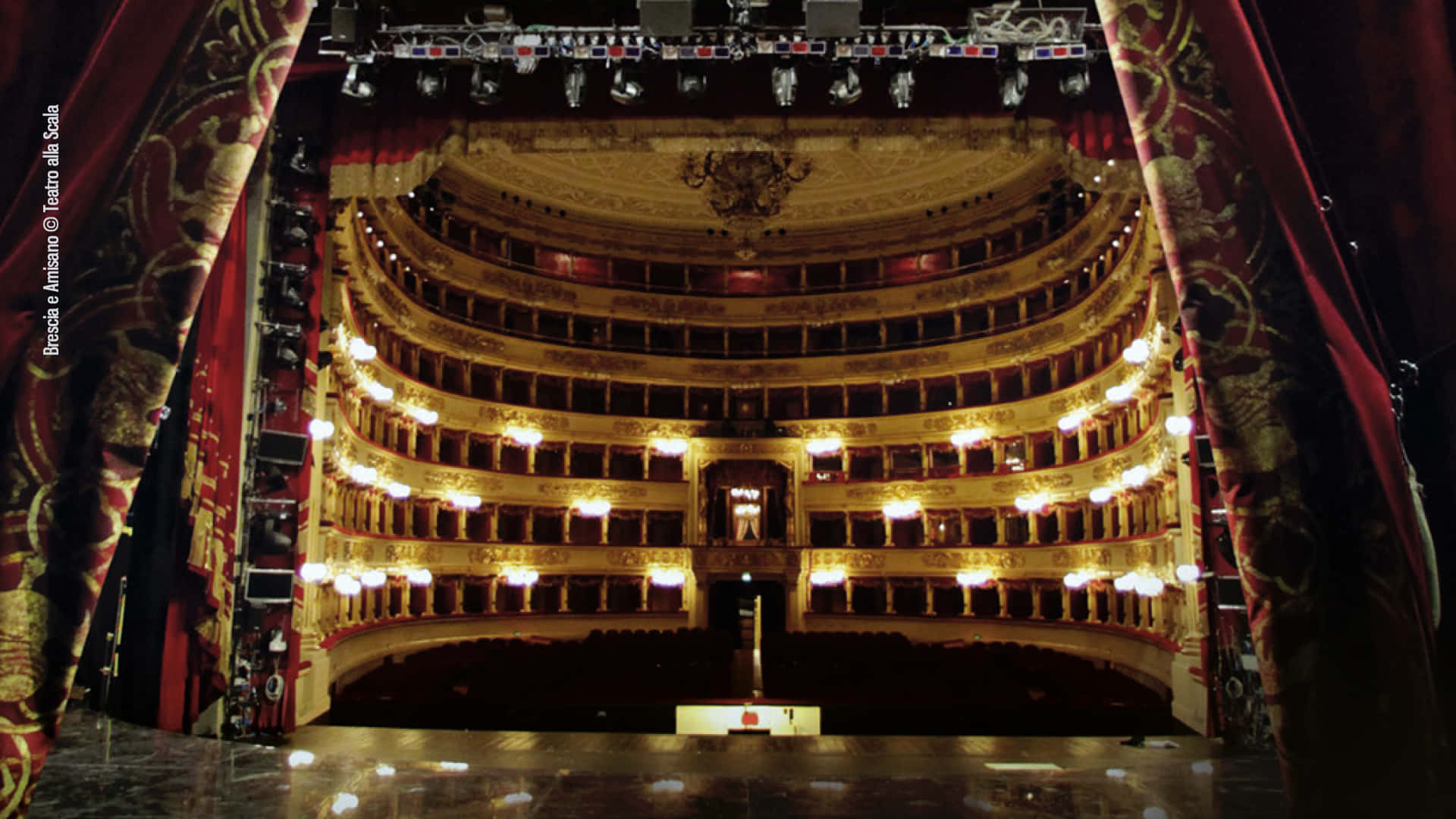La Scala Opera House, red velvet curtains, golden balconies, Full HD Desktop Wallpaper