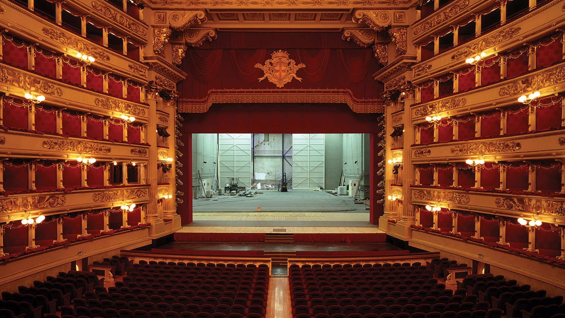 La Scala Opera House, stage, red velvet seats, Full HD Desktop Wallpaper
