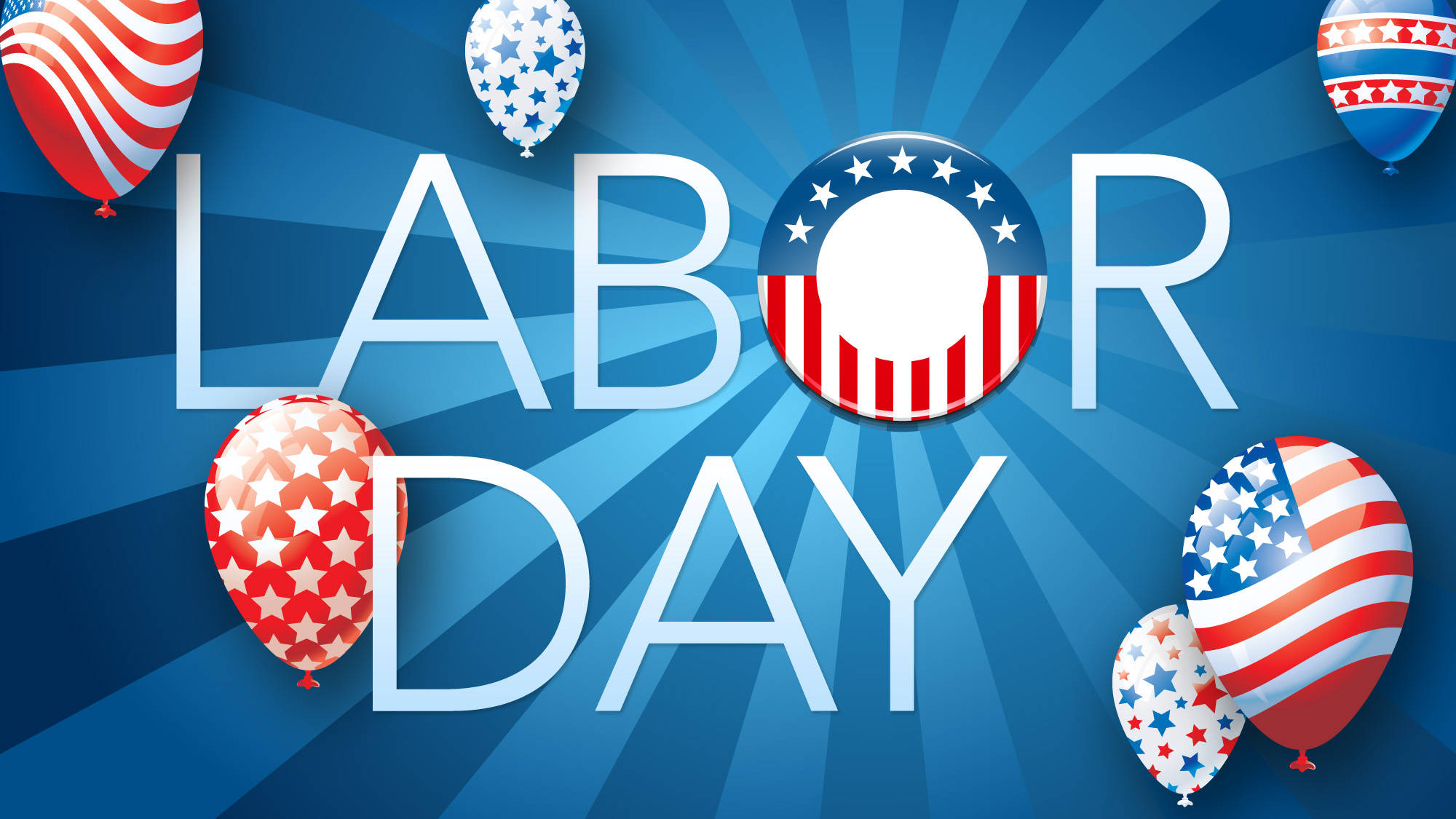 Labor Day, American flag balloons, white text, Full HD Desktop Wallpaper