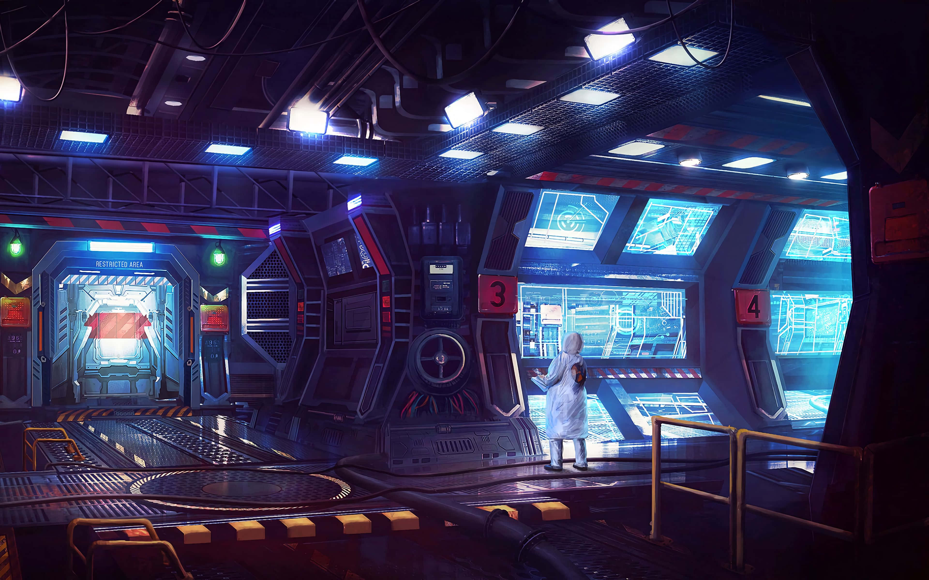 laboratory, sci fi spaceship, white lab coat, 4K Desktop Wallpaper