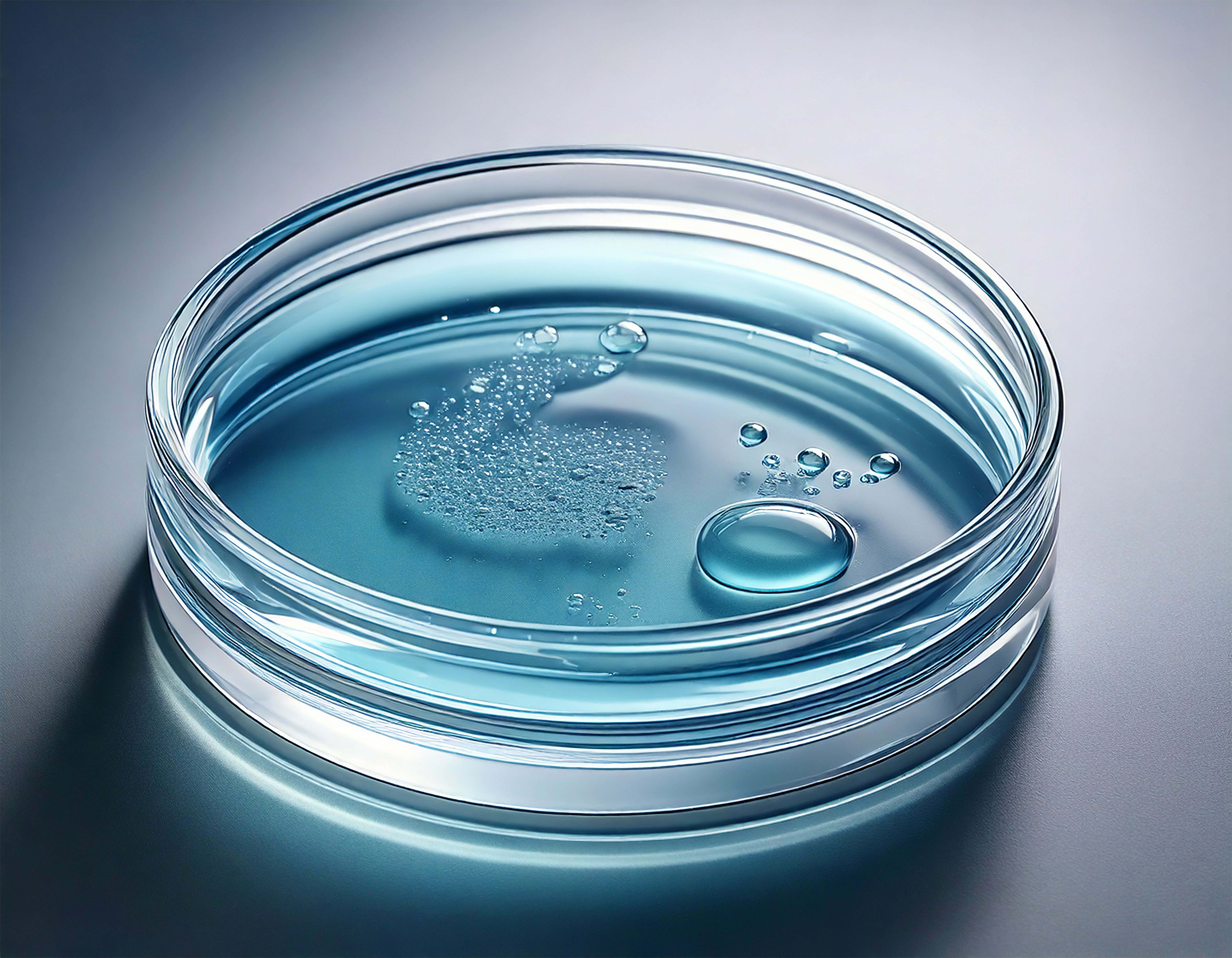 minimalist lab, petri dish, blue liquid, 8K Desktop Wallpaper