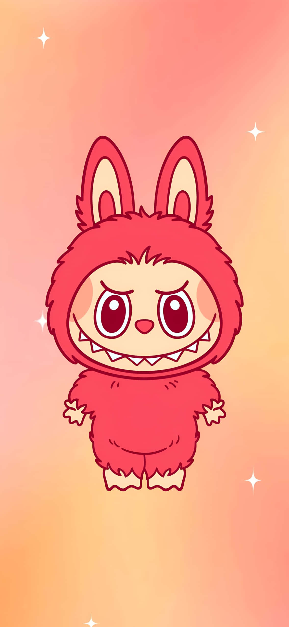Labubu, cute red bunny, fluffy red cartoon creature, Full HD Phone Wallpaper