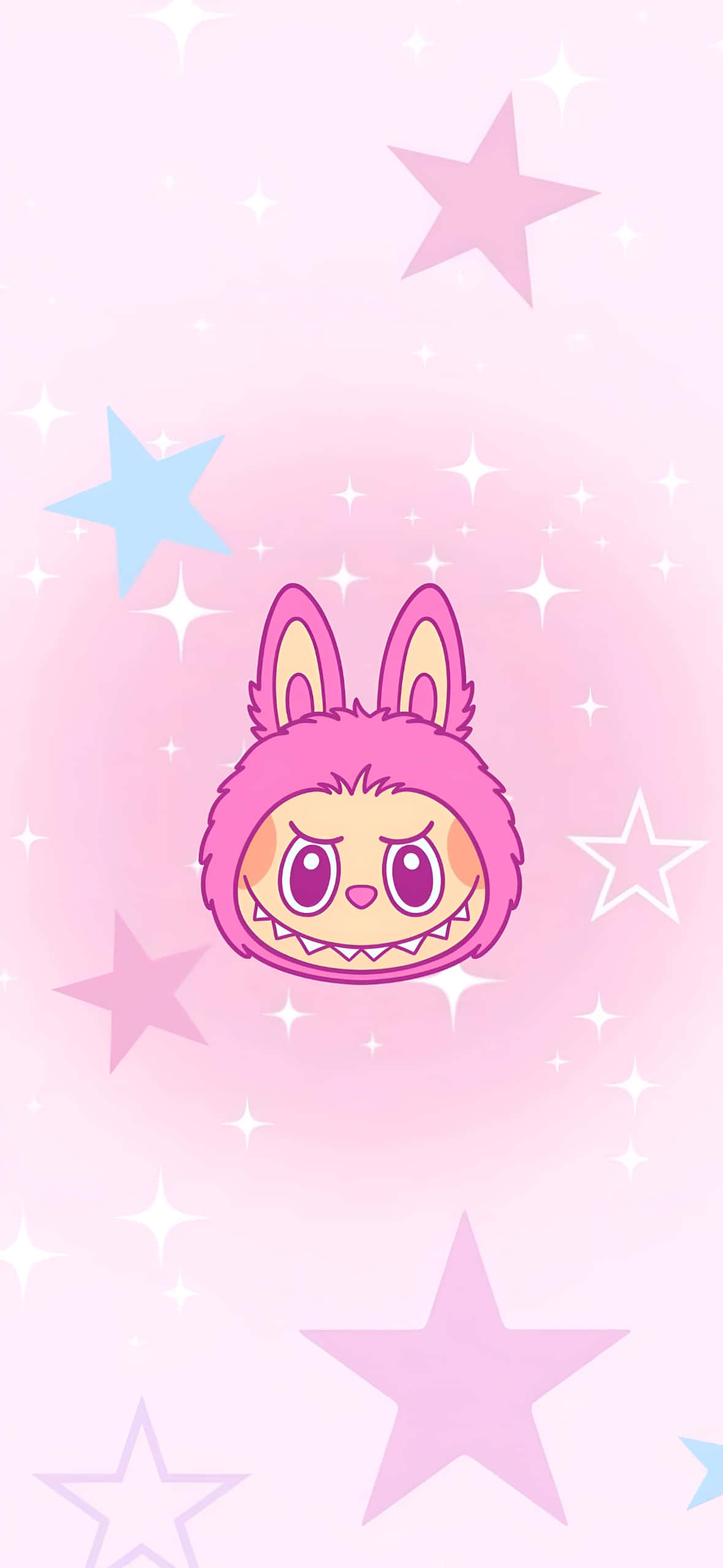 Labubu, pink bunny, pastel stars, Full HD Phone Wallpaper