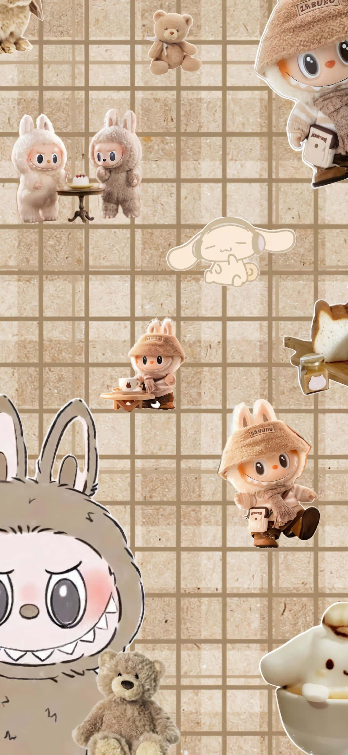 Labubu, iPhone, beige tiled background, Full HD Phone Wallpaper