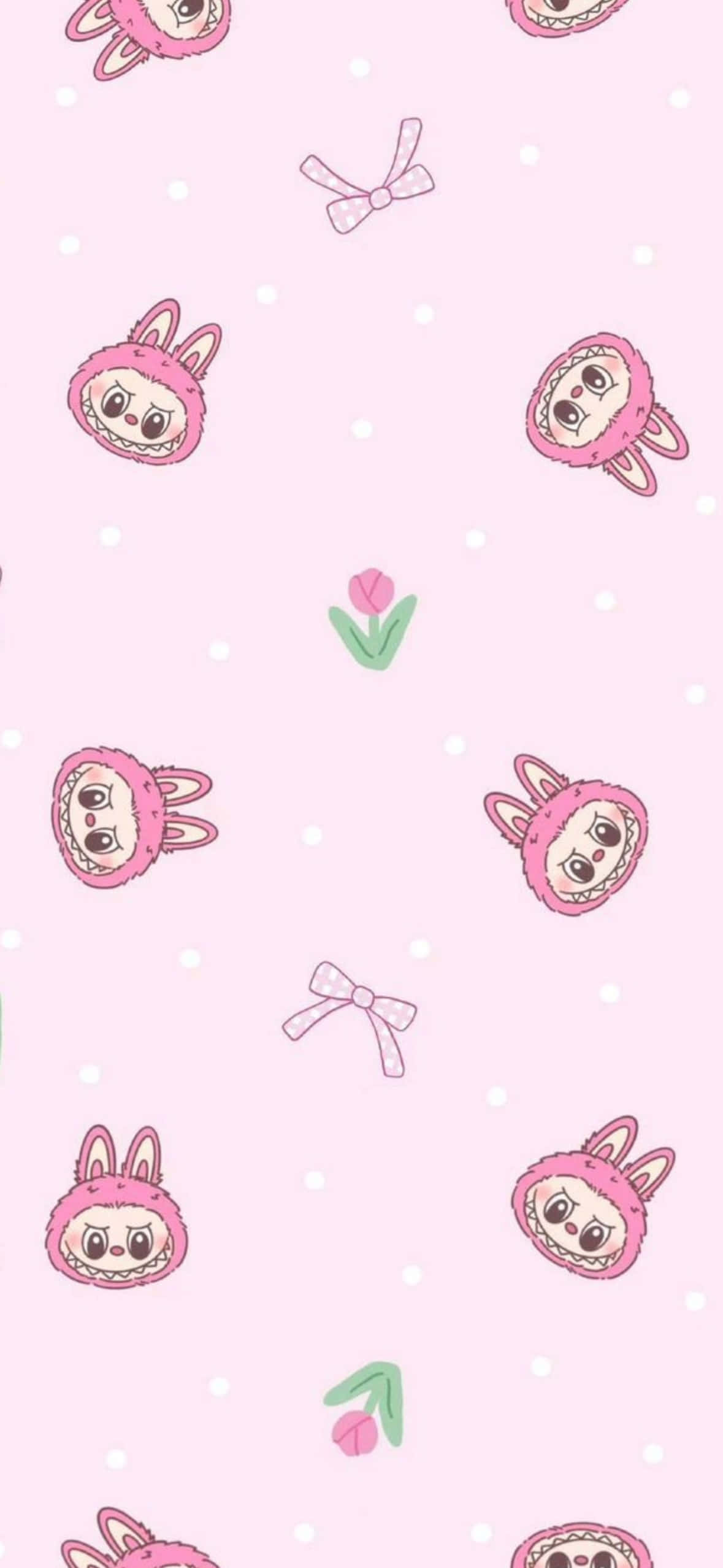 Labubu, cute bunny pattern, pastel pink, Full HD Phone Wallpaper