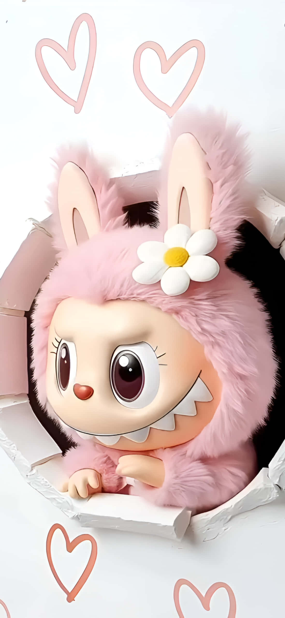 Labubu, iPhone, pink fluffy bunny character, Full HD Phone Wallpaper