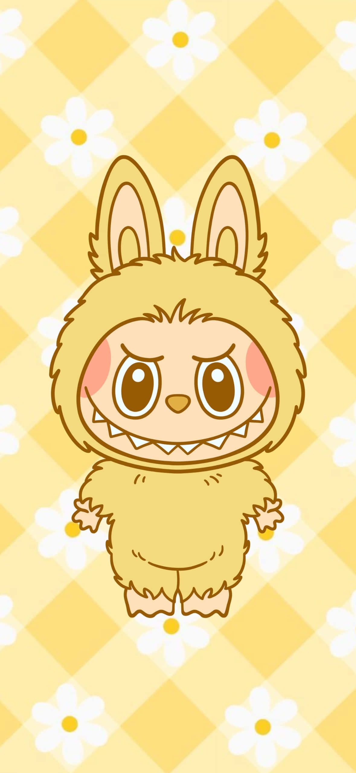 Labubu, cute fluffy yellow bunny character, big eyes, Full HD Phone Wallpaper