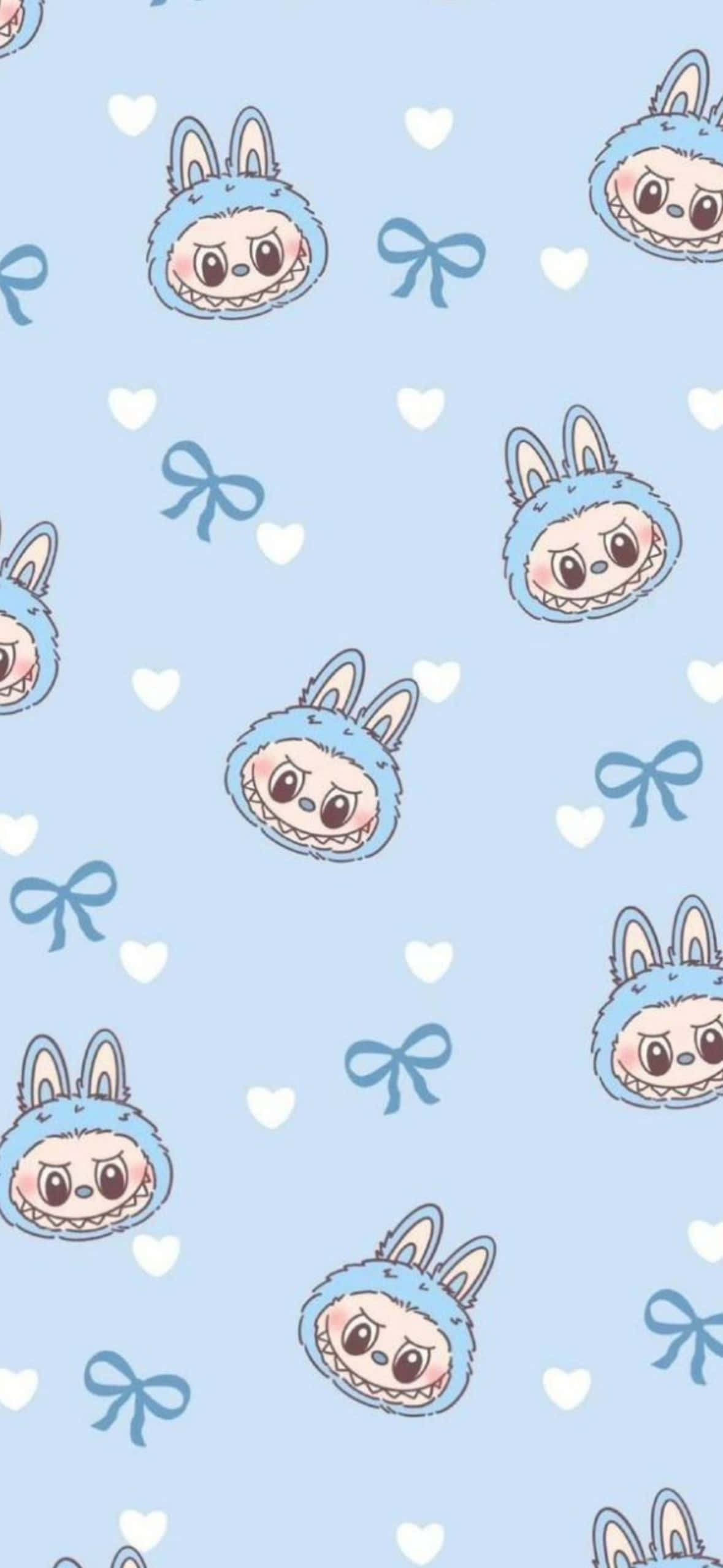 Labubu, cute blue pattern, light blue wallpaper, Full HD Phone Wallpaper