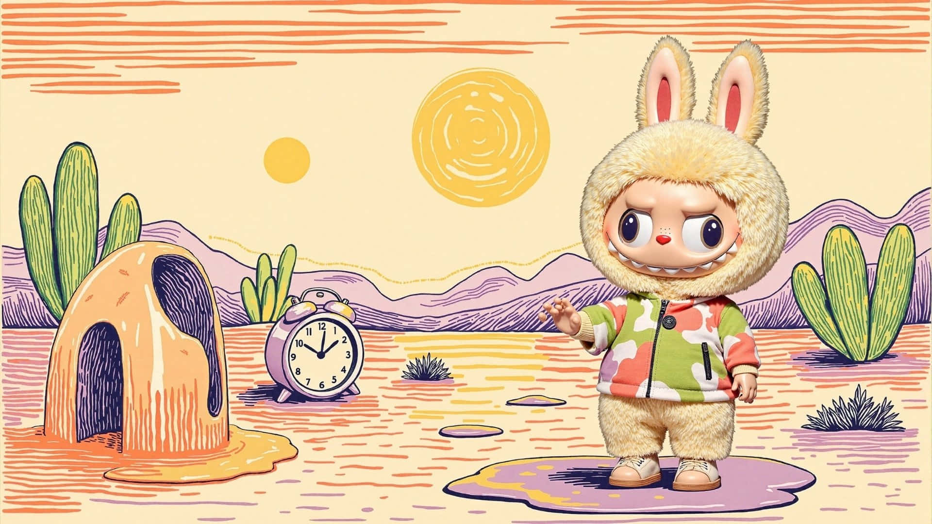 Labubu, desert, puddle, Full HD Desktop Wallpaper