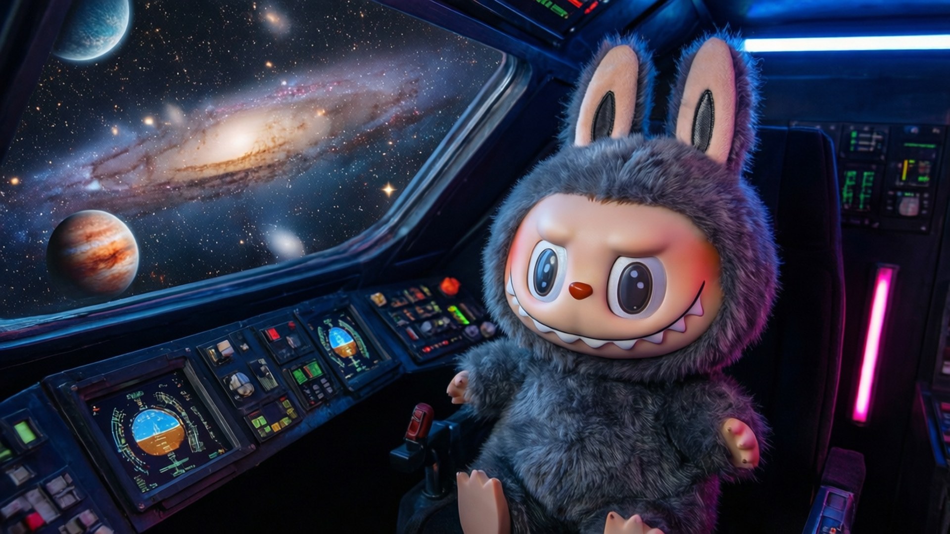 Labubu, space explorer, spaceship, Full HD Desktop Wallpaper