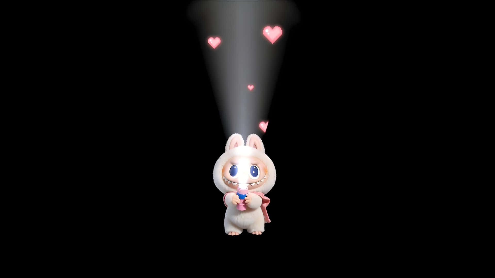Labubu, white bunny character, blue eyes, Full HD Desktop Wallpaper